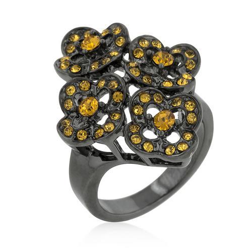 Black Mystique Yellow Crystal Floral Ring for Women - Elegant Vintage Bohemian Jewelry for Party, Wedding & Special Occasions