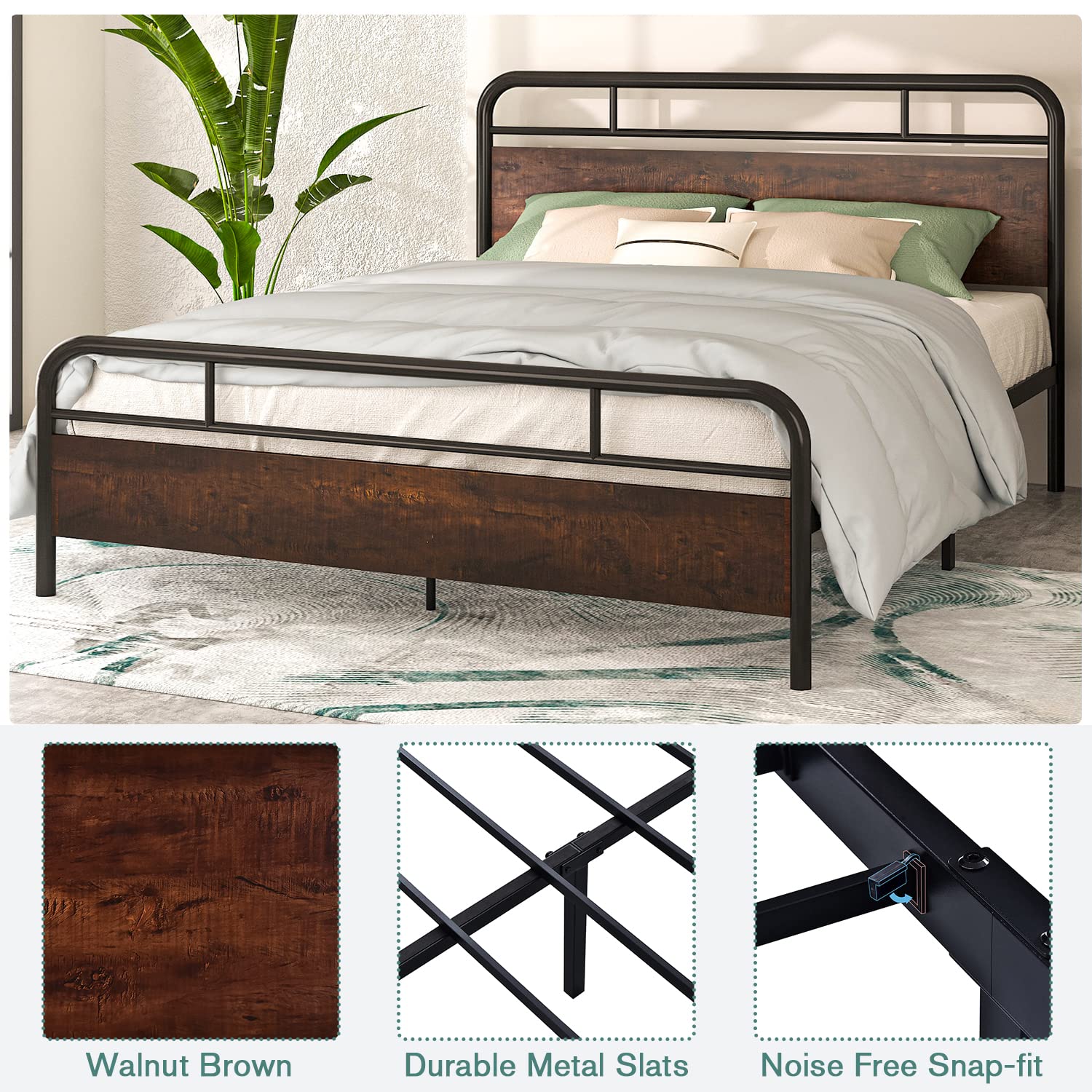 IMUsee Full Bed Frame with Industrial Wood Headboard - 12