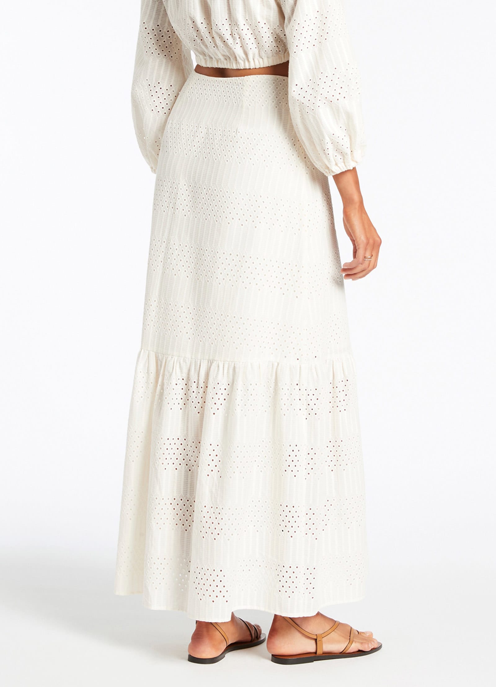 Elegant Broderie Tiered Maxi Skirt for Women - Flowy Boho Summer Skirt in Cream | Perfect for Beach Vacations, Music Festivals & Casual Outings