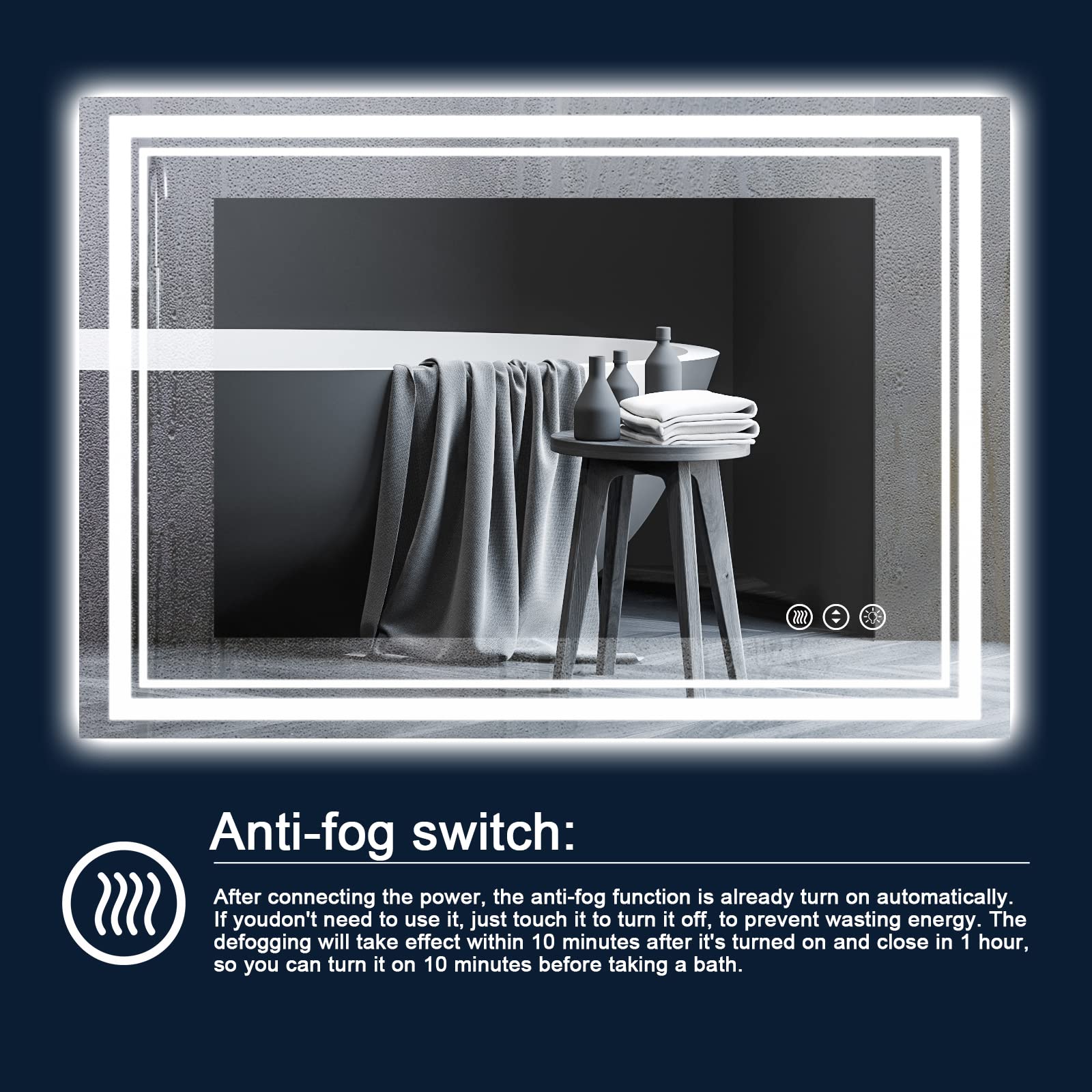 55 x 36 Inch LED Bathroom Mirror with Anti-Fog & Dimmable Backlit Lighting - Shatterproof Vanity Mirror with Memory Function for Wall Mount - Perfect for Modern Bathrooms, Dressing Rooms & Home Decor