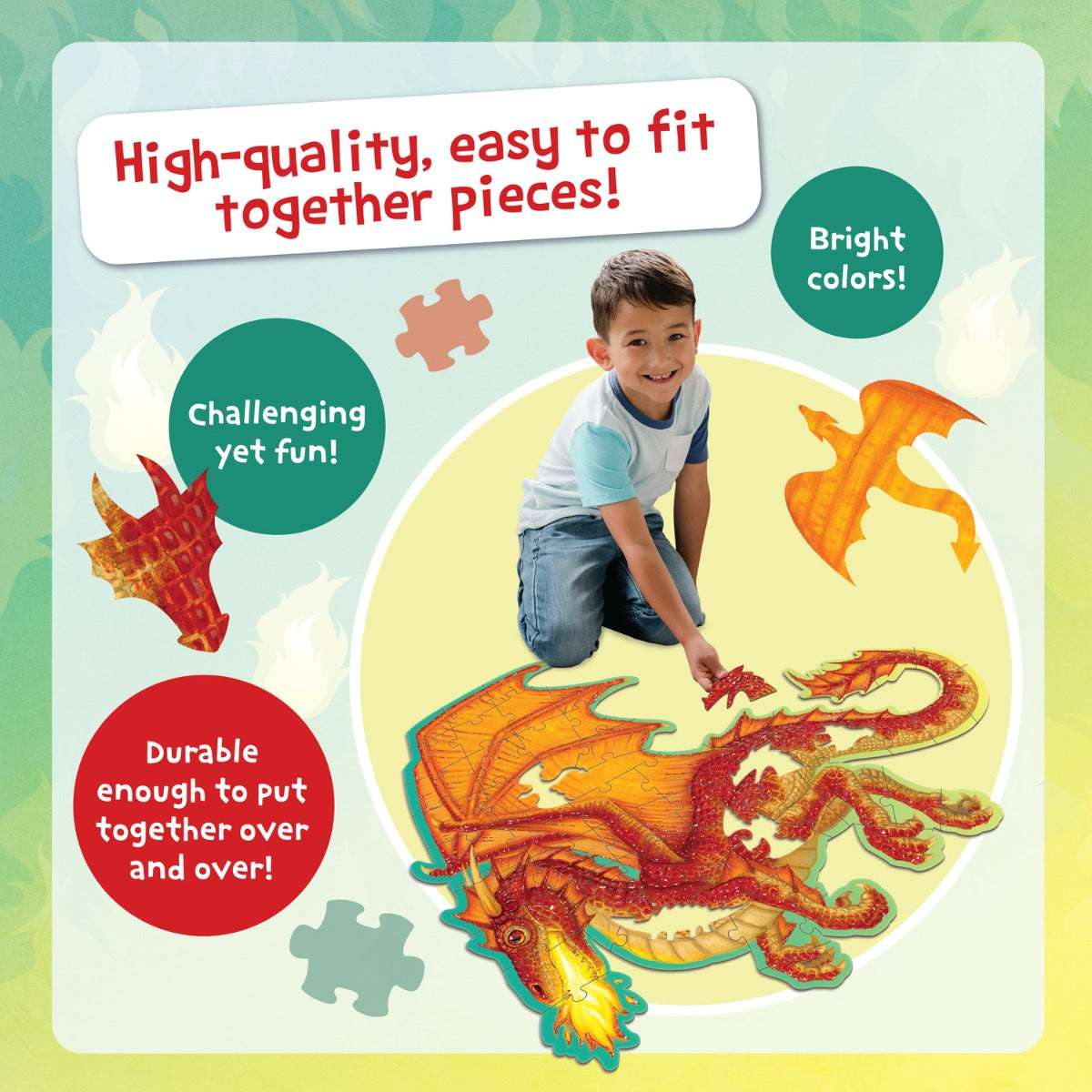 Peaceable Kingdom Shiny Dragon Floor Puzzle - 60-Piece Jigsaw Puzzle for Kids, Fun Educational Toy for Children Ages 4-8 | Perfect for Playrooms, Birthday Gifts & Family Game Nights