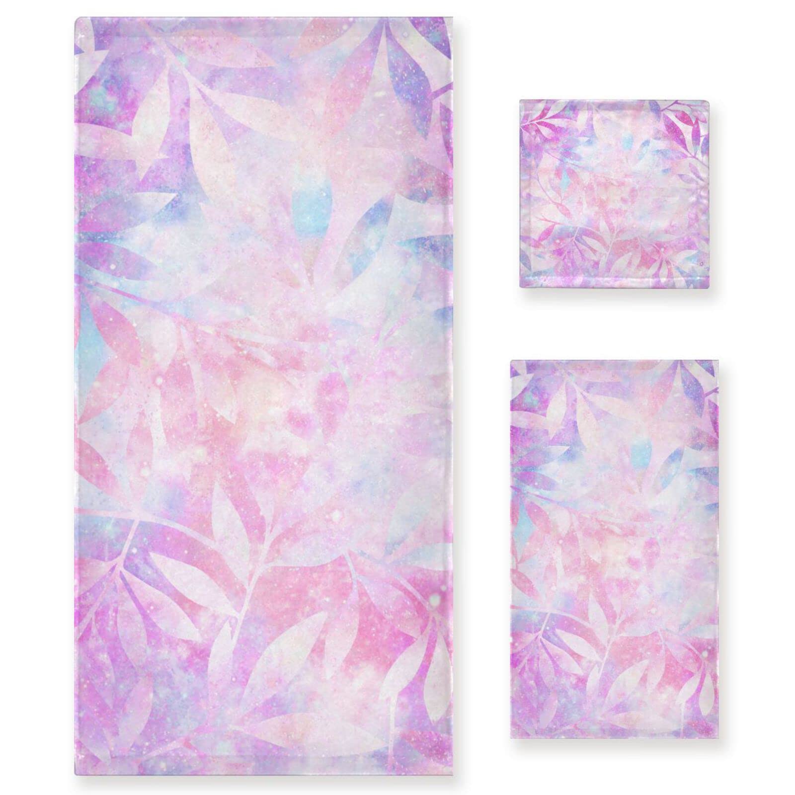 Milky Way Leaves Cotton Bath Towel Set - 3 Piece Super Soft & Quick Dry Towels (Bath, Hand, Washcloth) for Bathroom, Spa & Beach - Xigua Luxury Towel Collection