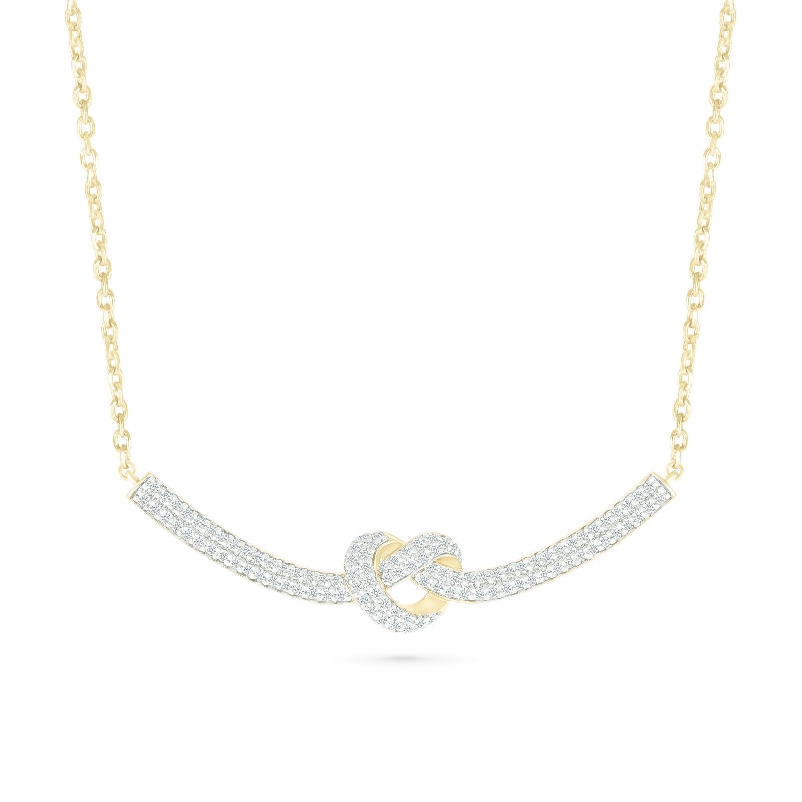 10k Yellow Gold Heart Knot Diamond Bar Necklace - Elegant & Dainty Jewelry for Women, Perfect for Valentine's Day, Anniversary & Romantic Gifts
