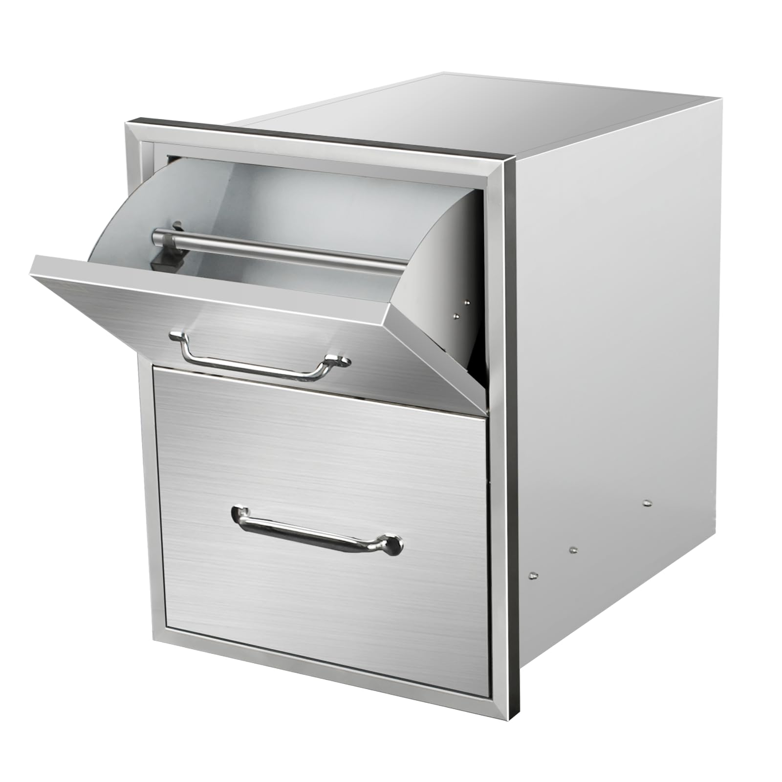 Stainless Steel Outdoor Kitchen Drawers with Paper Towel Holder & Chrome Handle - 16