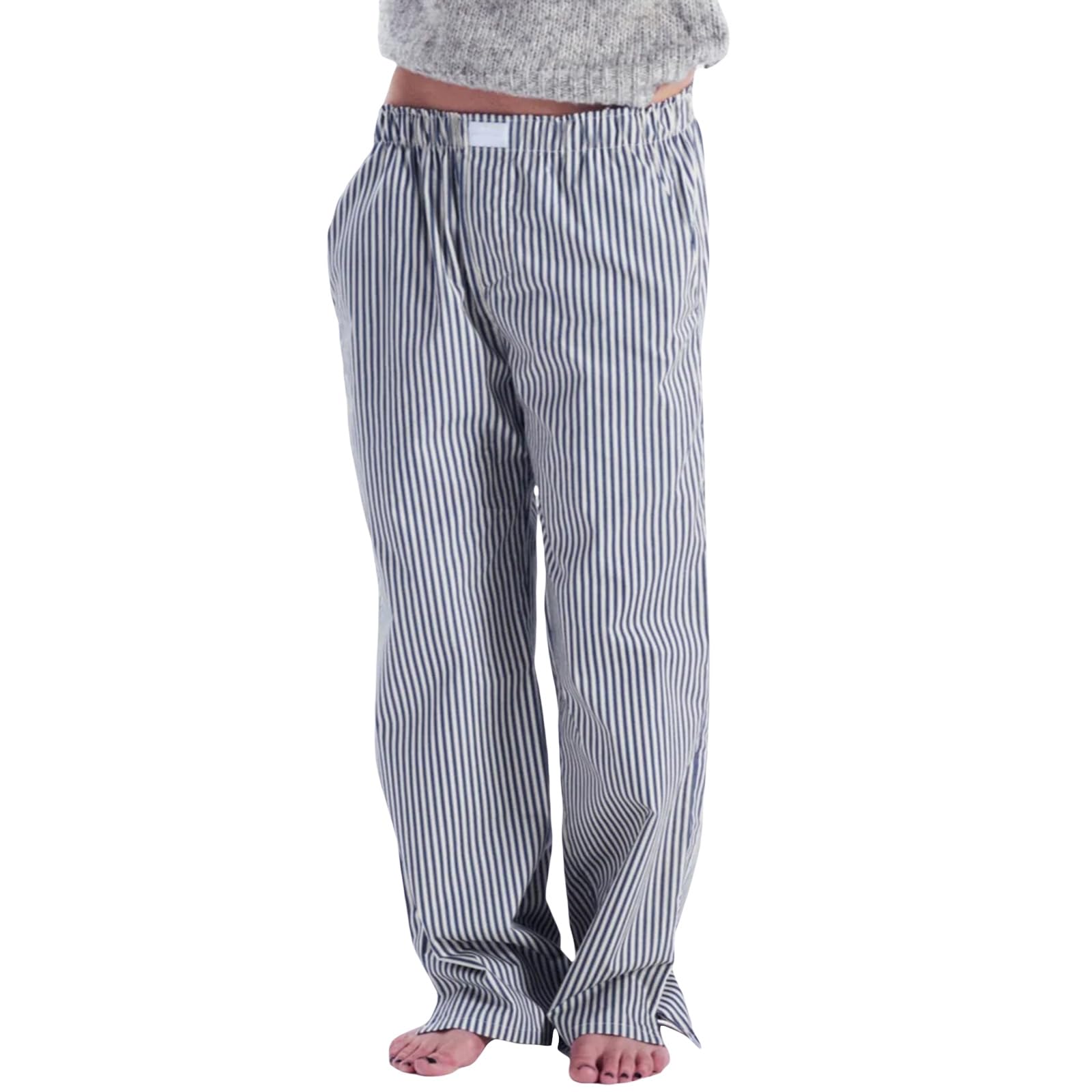 Miqil Women's Y2K Striped Wide Leg Pants - High Waist Loose Lounge Pants with Drawstring, Pinstripe Print Casual Streetwear for Women | Perfect for Everyday Wear, Office, and Night Out