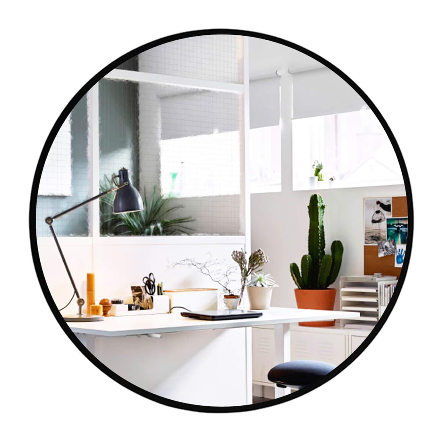24 Inch Round Wall Mirror - Elegant Black Metal Frame Decorative Mirror for Bathroom, Living Room & Vanity | Perfect for Home Decor, Makeup Area & Wall Accent