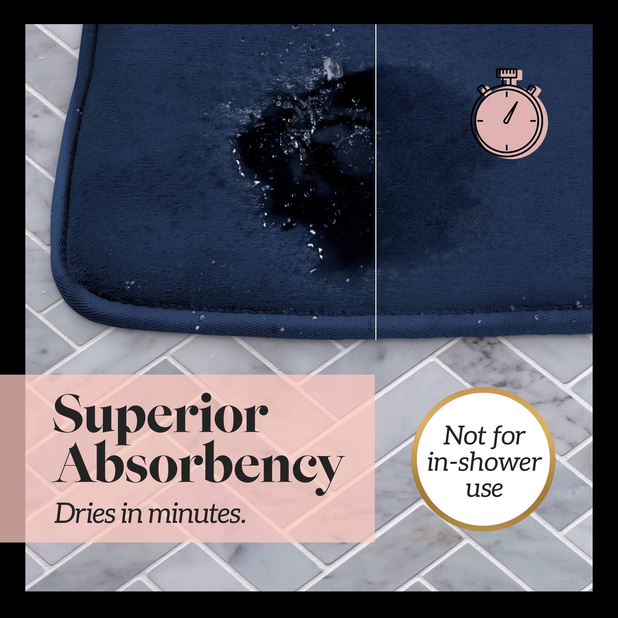 Genteele Memory Foam Bath Mat - Non Slip Absorbent Super Soft Velvet Bathroom Rug (24