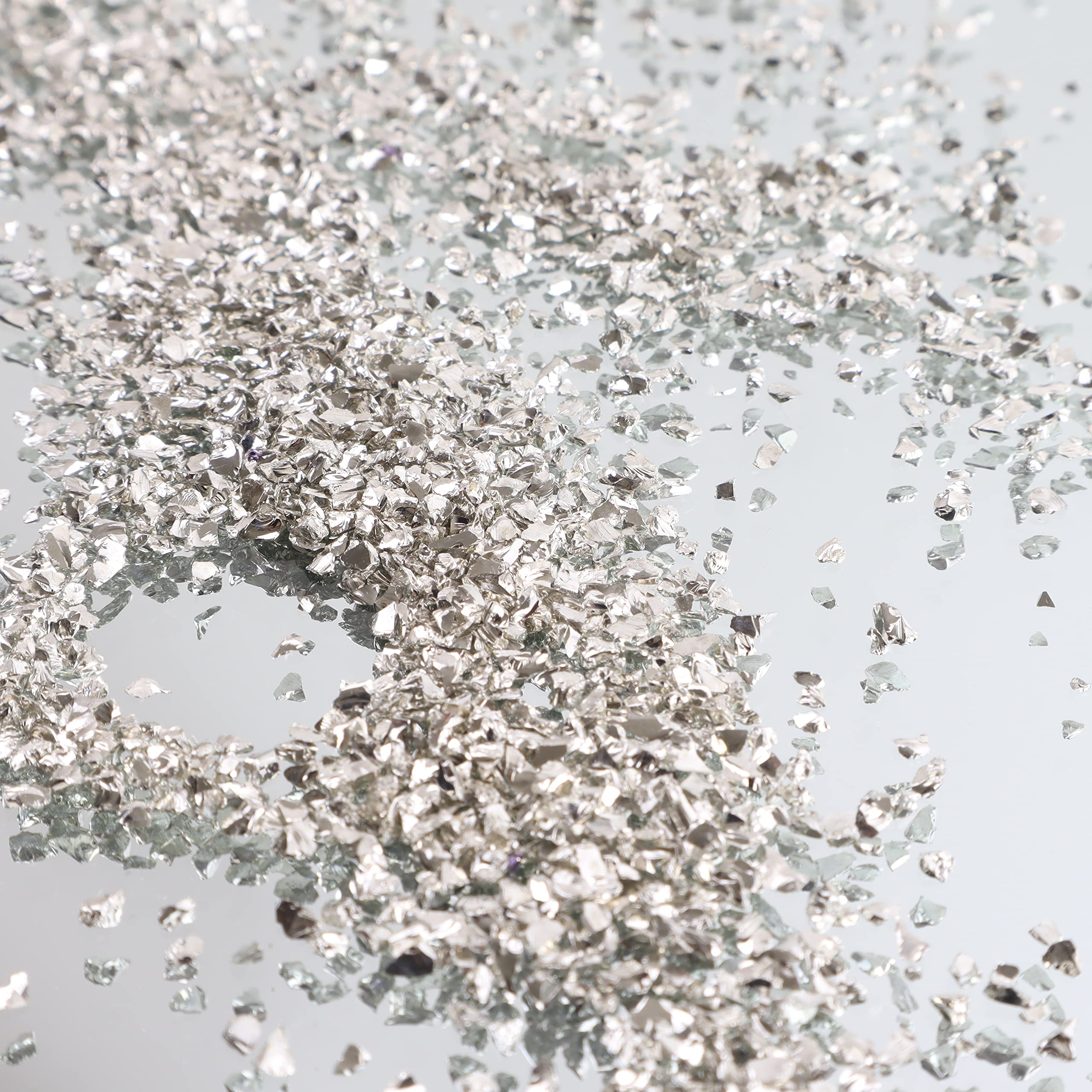 50g Silver Crushed Glass Sequin Glitter 2-4mm Irregular Chunky Shiny Broken Chips for Epoxy Resin Jewelry, Nail Art, Scrapbooking, Vase Filler, Home Decor, DIY Crafts, Wedding Centerpieces, Gift Wrapping