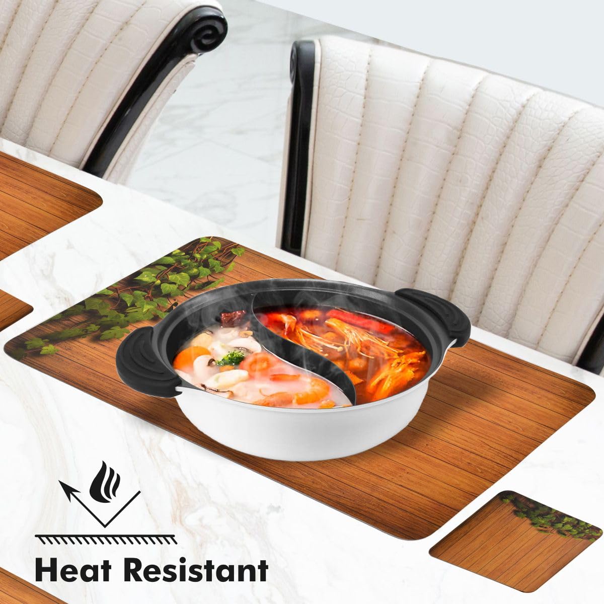 4-Piece Yellow Weaves PVC Dining Table Placemats - Wooden Style Brown for Kitchen, Dining Room & Home Decor