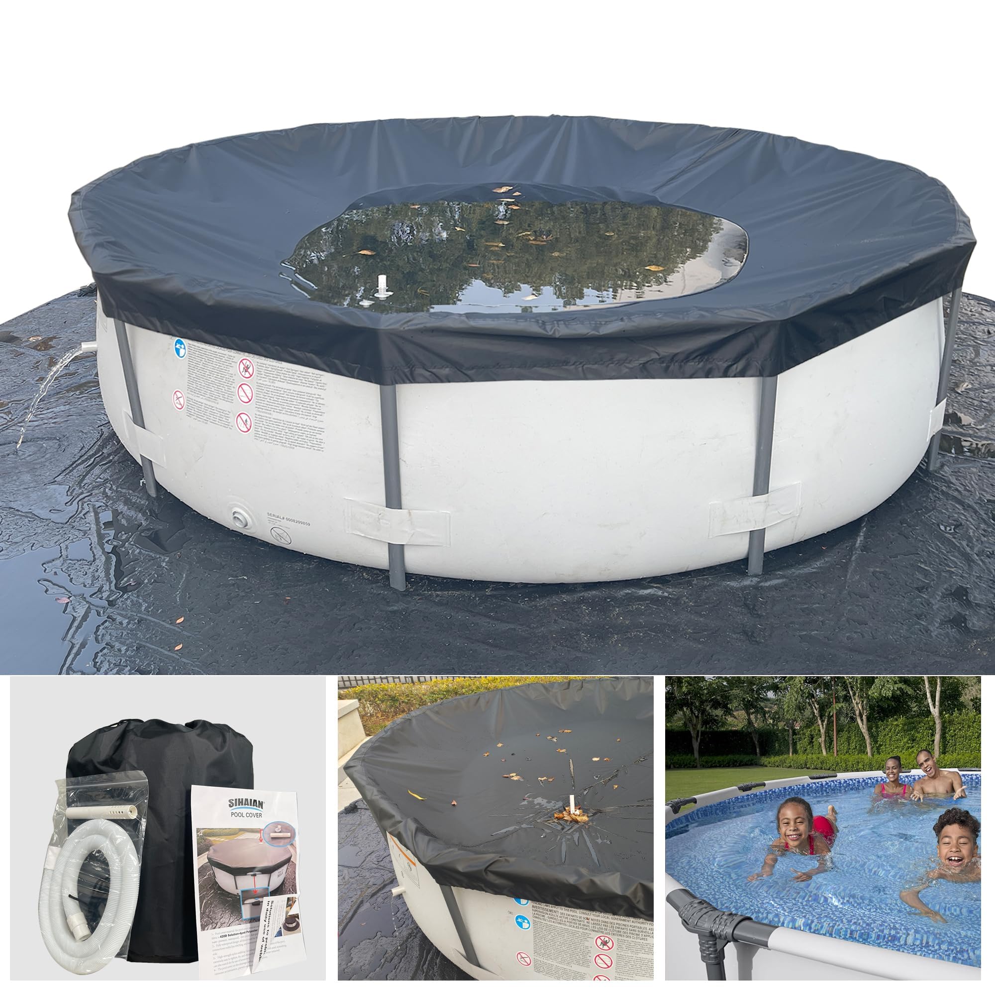 22 Ft Round Above Ground Pool Cover with Automatic Drain - Heavy Duty Winter Pool Protector, Dustproof & Waterproof Hot Tub Cover - Easy Installation for Swimming Pools & Spas (Ideal for Winter Protection & Year-Round Use)