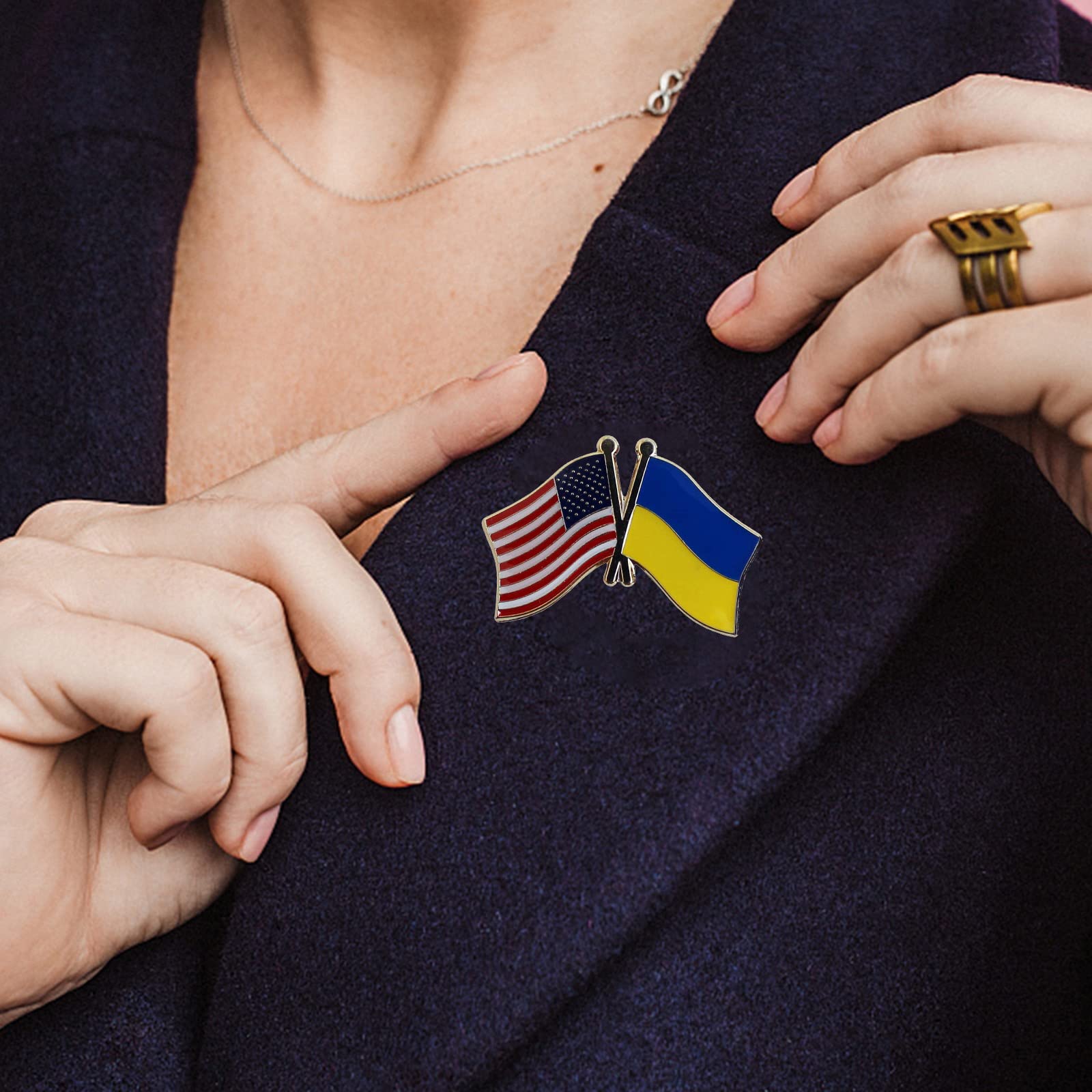 Ukrainian Flag Pin & USA Flag Friendship Lapel Pin Set (3pcs) - Bulk Ukrainian Lapel Pins, I Stand With Ukraine Button Badge - Perfect for Political Support, Patriotic Events & International Friendship Gifts