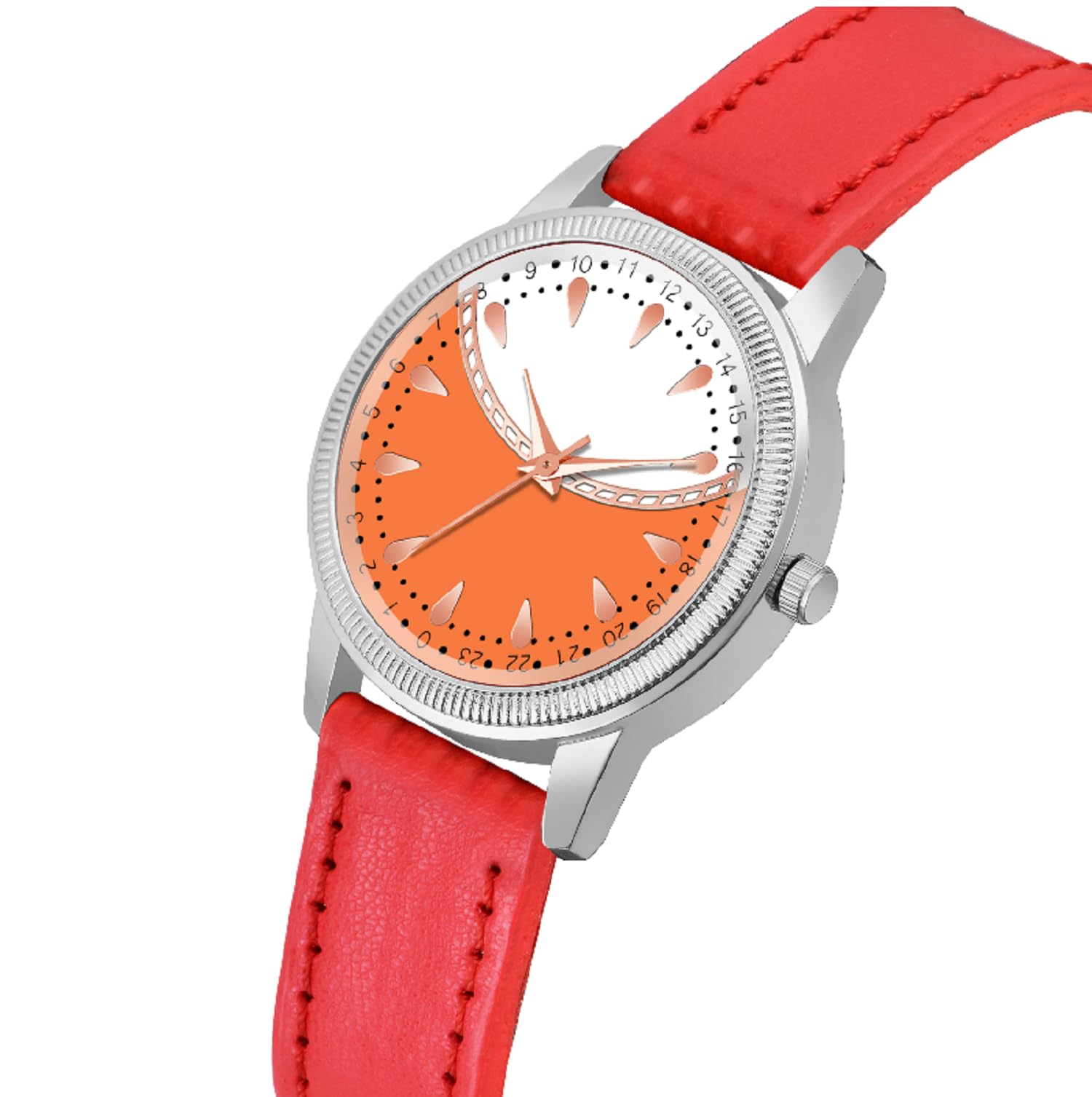 KIROH Women's Analog Watch with Sun Rise Dial & Leather Strap - Elegant White Timepiece for Girls and Ladies | Perfect for Everyday Wear, Office & Special Occasions