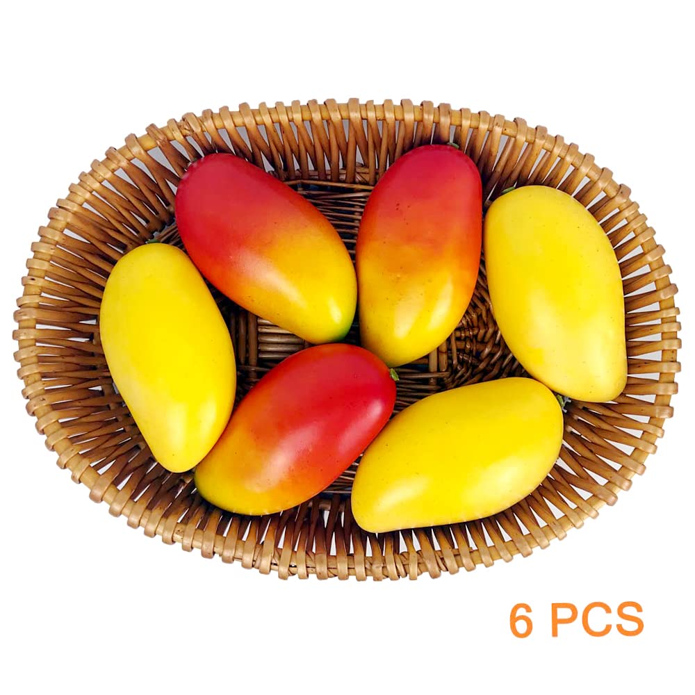 Lorigun 6 Pcs Artificial Mangoes - Realistic Fake Fruit Decor for Home, Restaurant Display, Photo Props & Table Centerpiece - Vibrant Red & Yellow - Perfect for Kitchen, Wedding, Party & DIY Crafts