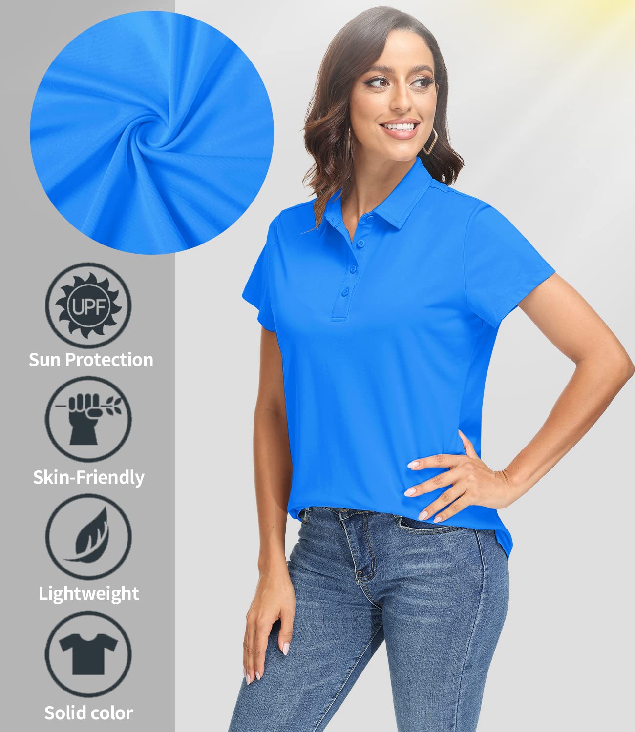 TACVASEN Women's Quick Dry UPF 50+ Sun Protection Golf Polo Shirt - Breathable Short Sleeve Collared Top for Golf, Tennis & Outdoor Activities