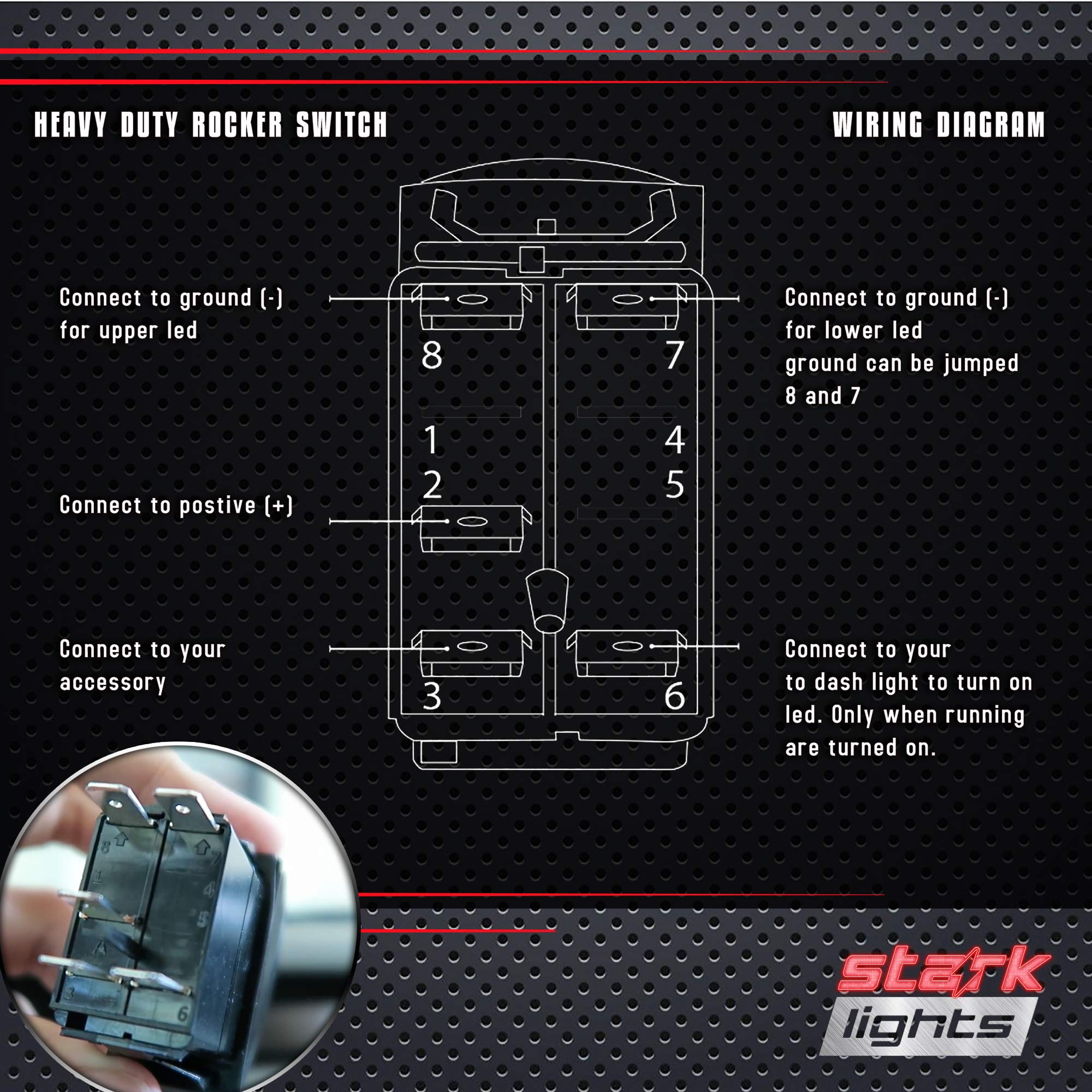 STARK 12V 20A LED Light Bar with Laser Etched Rocker Switch - White Dual Light for Off-Road Trucks, ATVs & Marine Boats - Waterproof ON/OFF 5-Pin Control