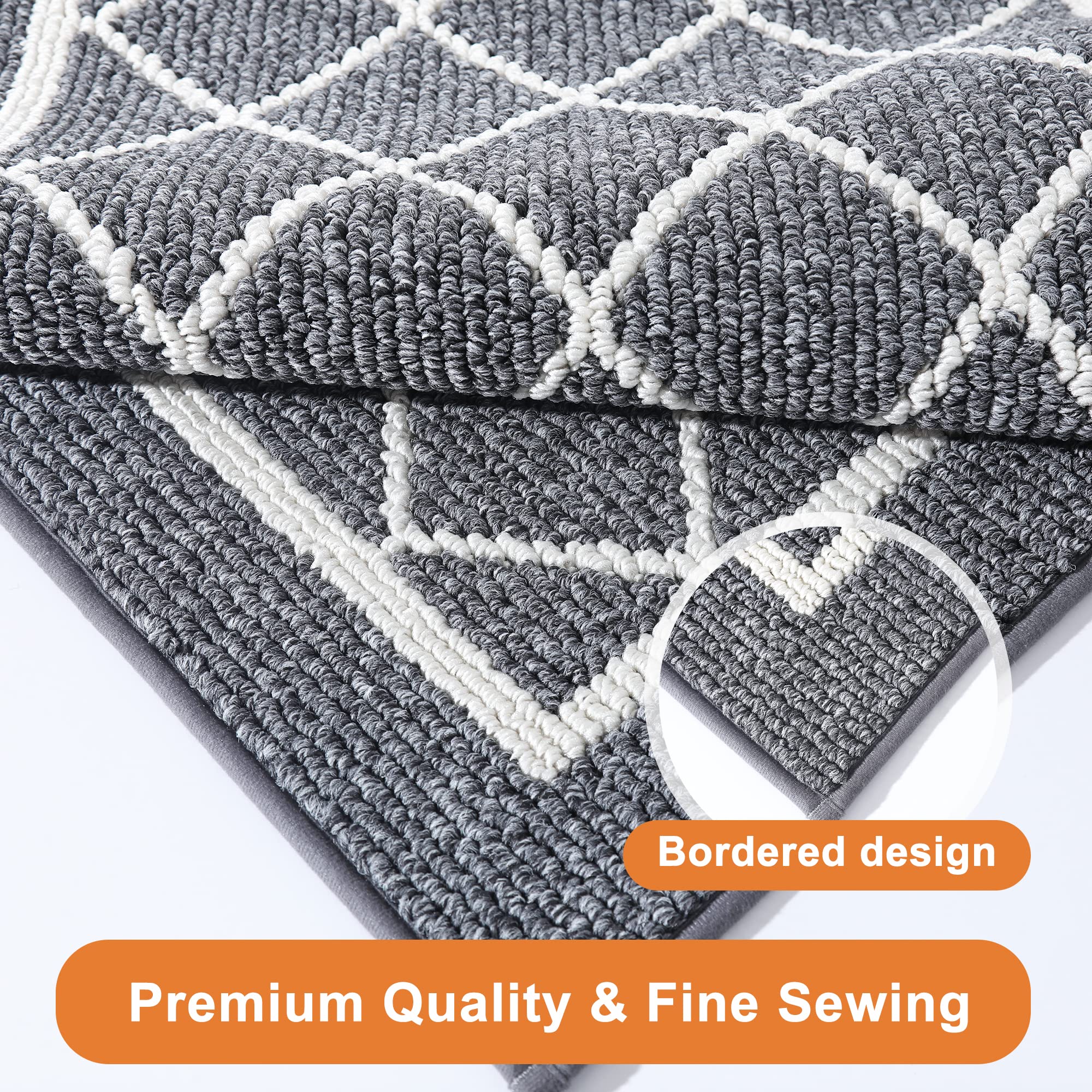 BEQHAUSE Non-Slip Kitchen Rugs - Machine Washable Floor Mats with TPR Backing, 2-Piece Grey Runner Set (24x35in & 24x60in) - Perfect for Kitchen, Dining Area, and Entryway