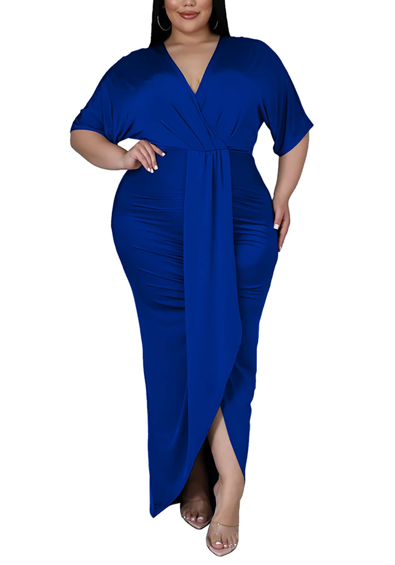 Sexy Plus Size Maxi Dress for Women - V Neck Short Sleeve Wedding Guest & Party Dress - Flattering for Curvy Figures - Perfect for Weddings, Cocktail Parties & Special Occasions
