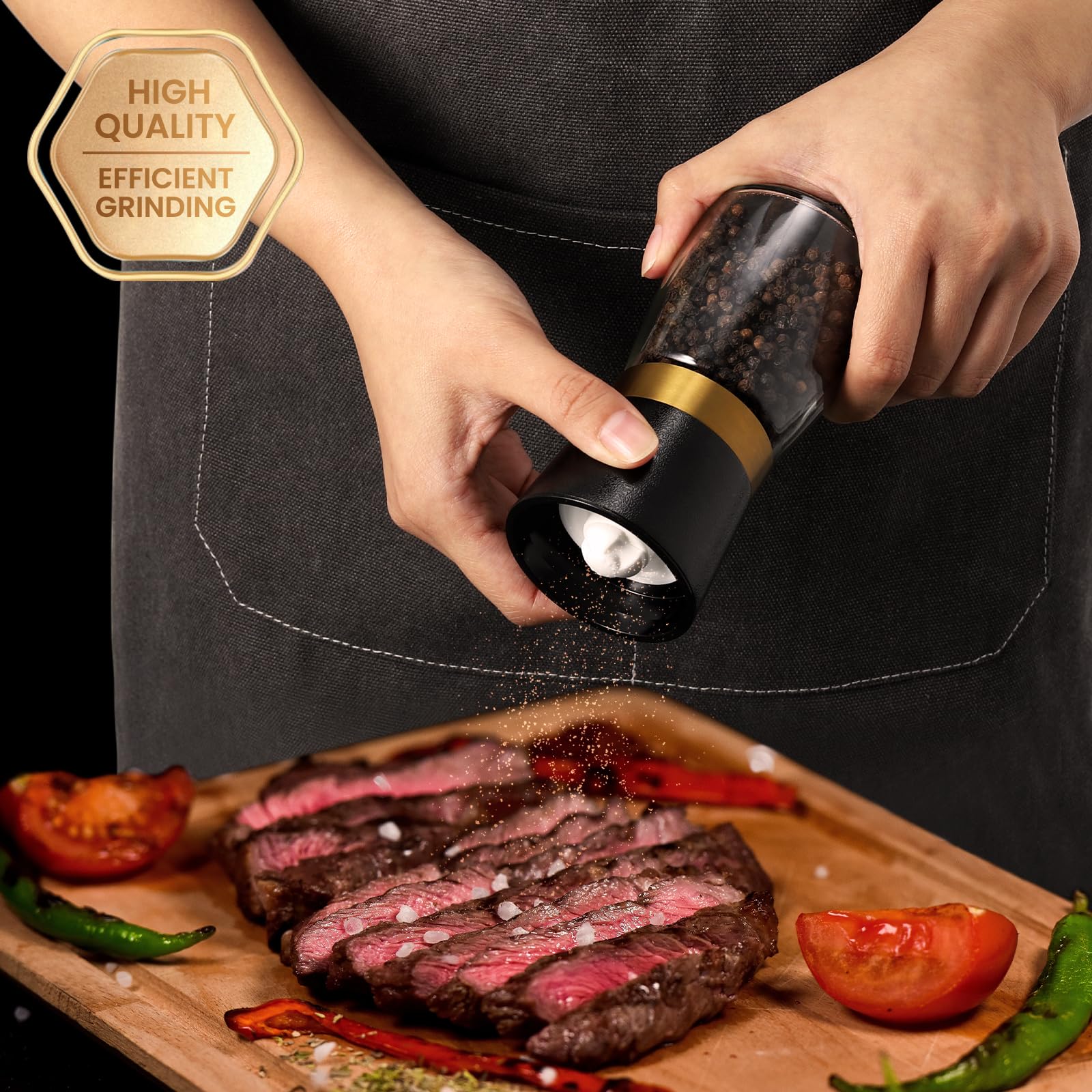 Premium VEVOK CHEF Gold Salt and Pepper Grinder Set - Stainless Steel Mill with Ceramic Core, Adjustable Coarseness & Refillable Design - Ideal for Home Kitchen, Dining Table, and Gourmet Cooking - Perfect Gift for Food Lovers