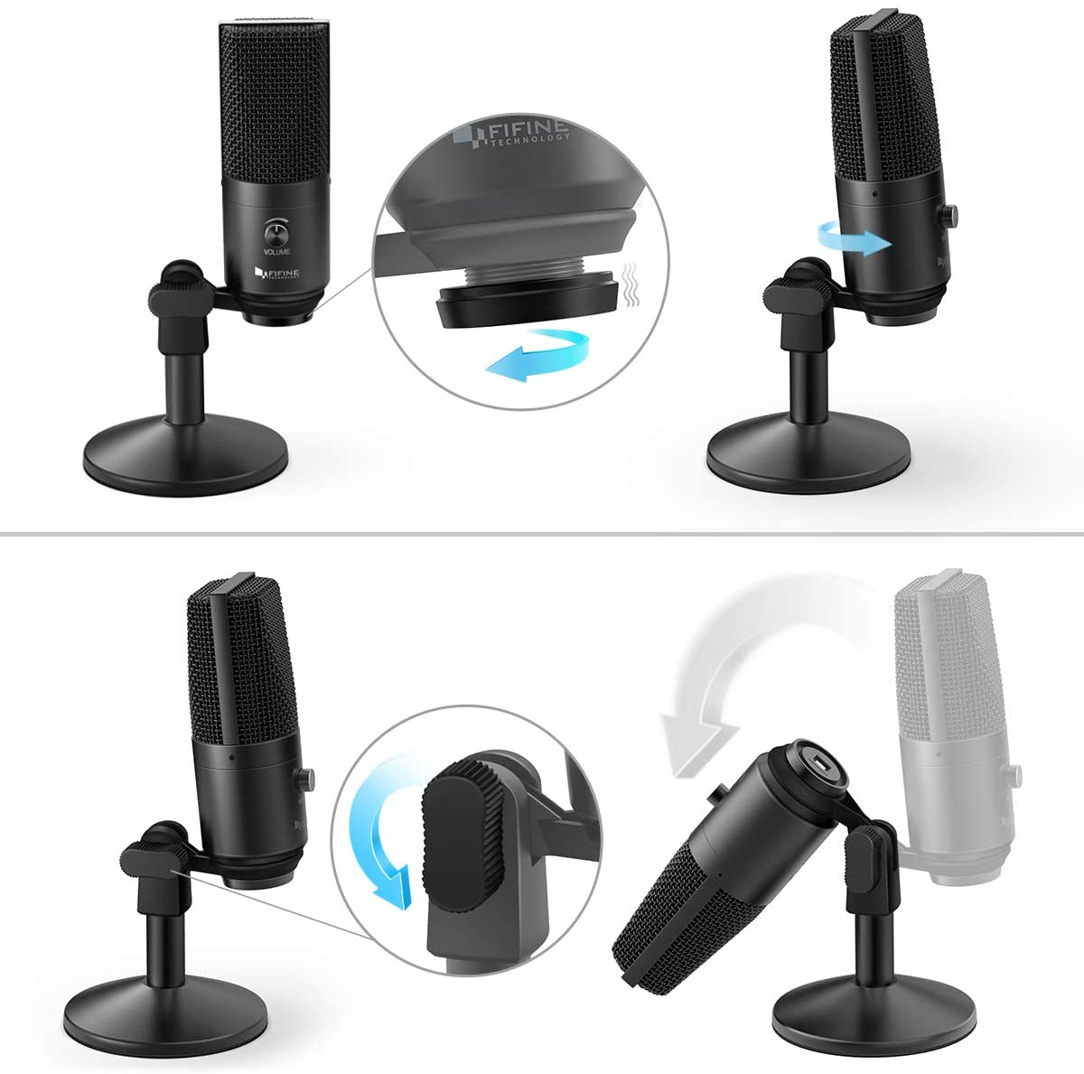 Fifine K670B USB Podcast Microphone with Headphone Monitoring & 3.5mm Jack - Professional USB Condenser Mic for Gaming, YouTube, Discord, Streaming & Voice Recording