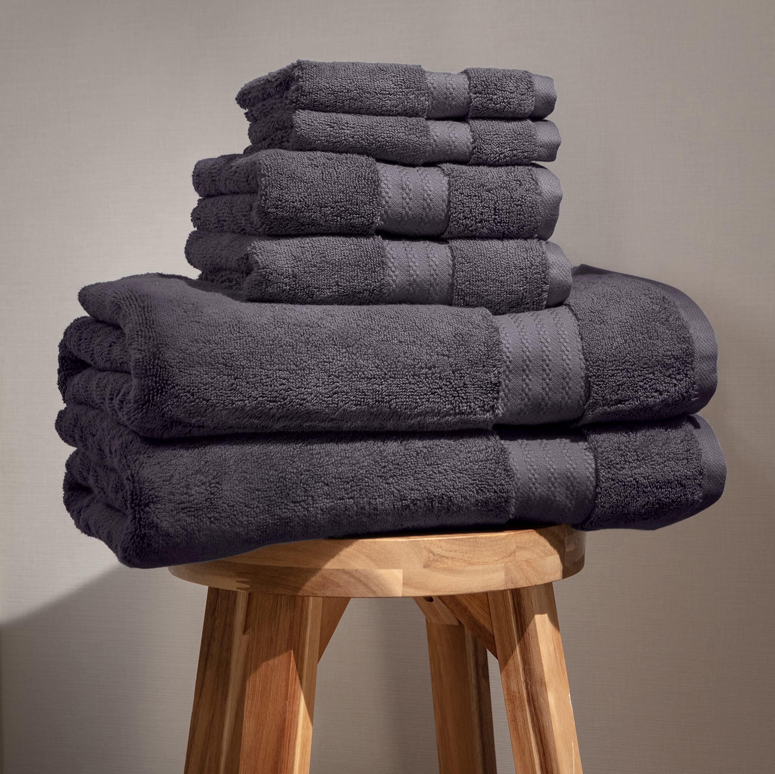 Premium 100% Organic Cotton Bath Towel Set - 6 Piece Luxury Hotel & Spa Collection (2 Bath, 2 Hand, 2 Washcloths) | GOTS Certified | 700 GSM Ultra Soft | Charcoal Black | Perfect for Bathrooms, Spas, Gifts & Home Decor