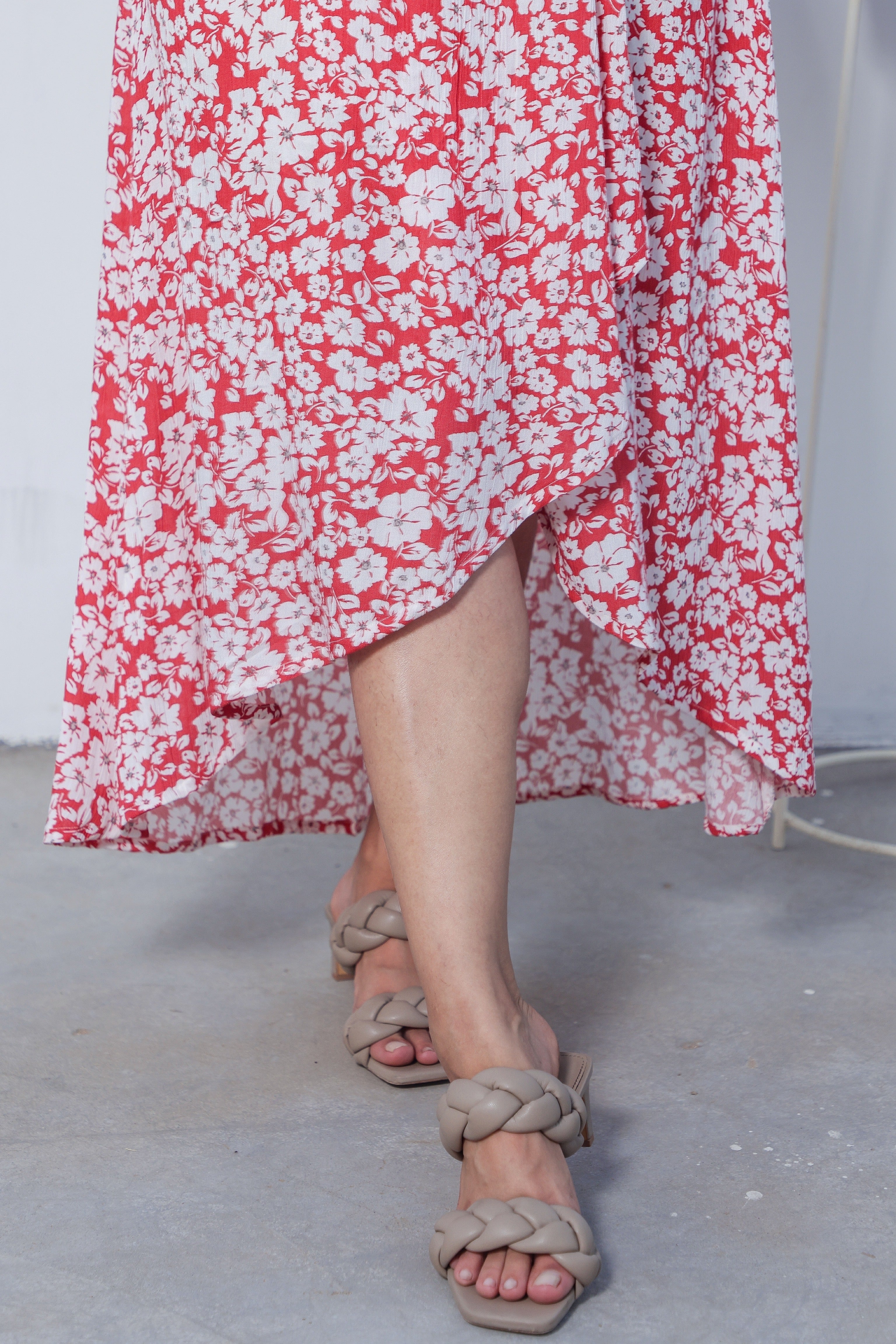 Elegant Red Floral Midi Dress for Women - Summer Casual & Party Wear - Perfect for Date Nights, Weddings & Beach Vacations