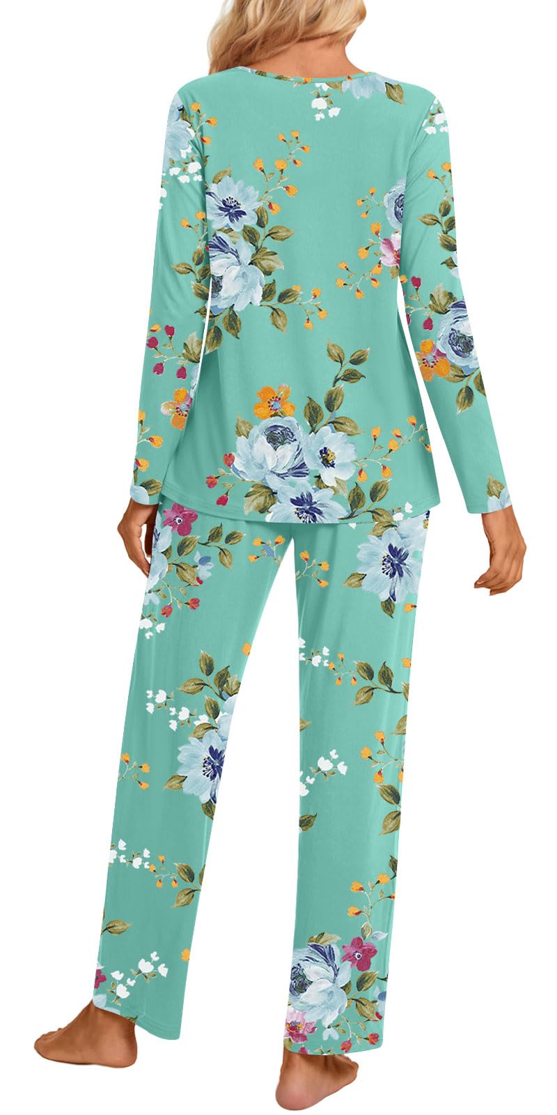 Aodemo Women's 2 Piece Pajama Set - Long Sleeve Keyhole Sleepwear with Pockets - Soft Lounge Pjs for Fall & Winter - Perfect for Sleeping, Lounging & Travel