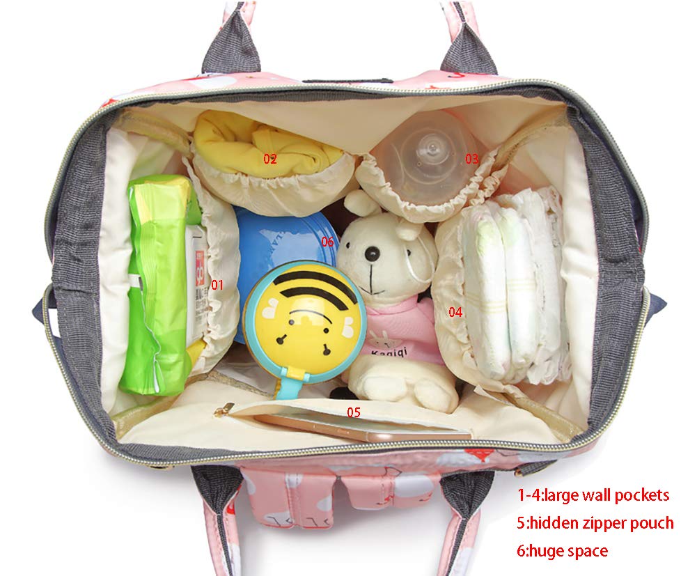 Waterproof Flamingo Diaper Bag for Moms & Dads - Spacious Travel Backpack with Organizer Pockets, Pink Tote Shoulder Bag for Baby Essentials | Perfect for Daycare, Travel & Family Outings