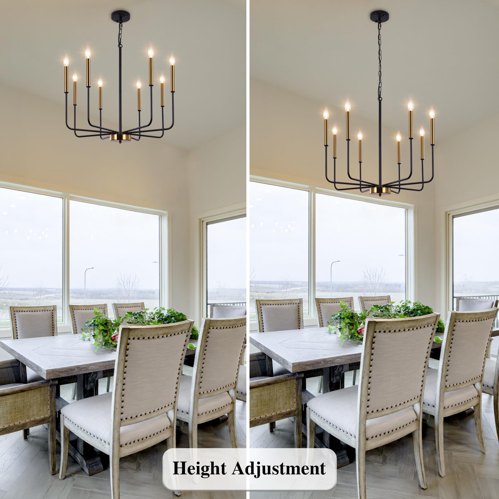 LASENCHOO 8-Light Farmhouse Chandelier - Black & Gold Modern Pendant Light for Kitchen Island, Dining Room, Living Room, Bedroom | Rustic Ceiling Lighting Fixture for Home Decor & Entryway