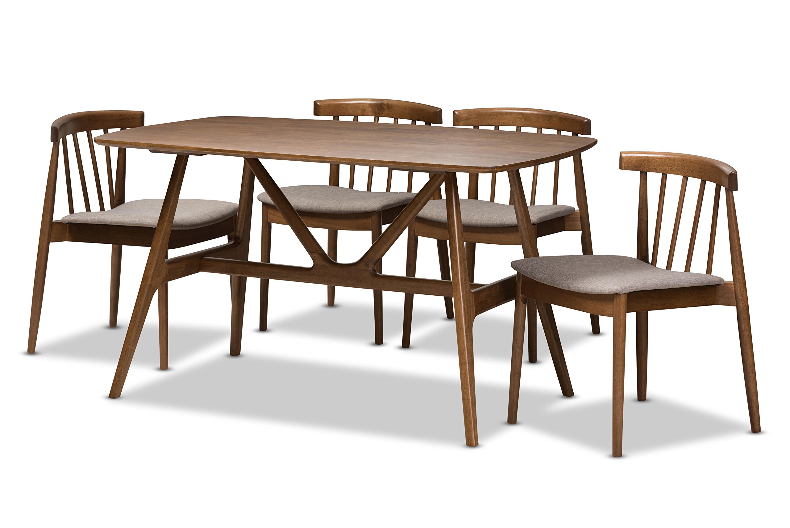 Baxton Studio Wyatt 5-Piece Dining Set - Solid Walnut Wood Table & Chairs for Modern Kitchen, Dining Room | Perfect for Family Meals & Entertaining Guests