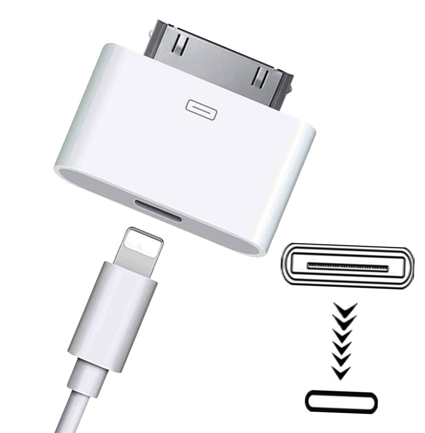 Alife Sartyee 8-Pin Female to 30-Pin Male Adapter - Charge & Sync Connector for iPhone iPad iPod - Compatible with Smartphones Tablets Cars Sound Docks - Perfect for Home Office Car Travel - White