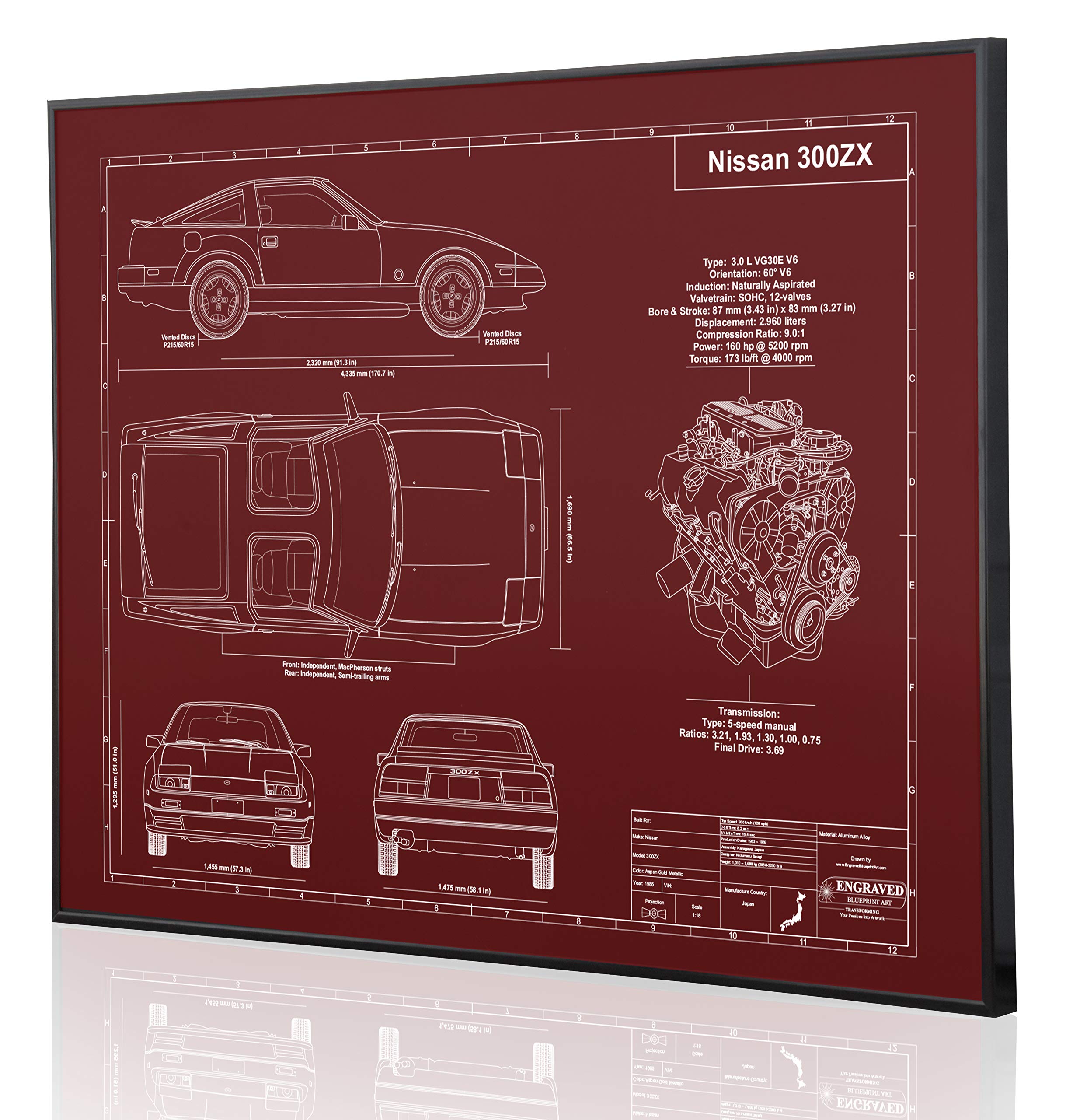 Custom Laser-Marked 300ZX Z31 Blueprint Artwork - Unique Automotive Gift for Car Enthusiasts & Home Decor