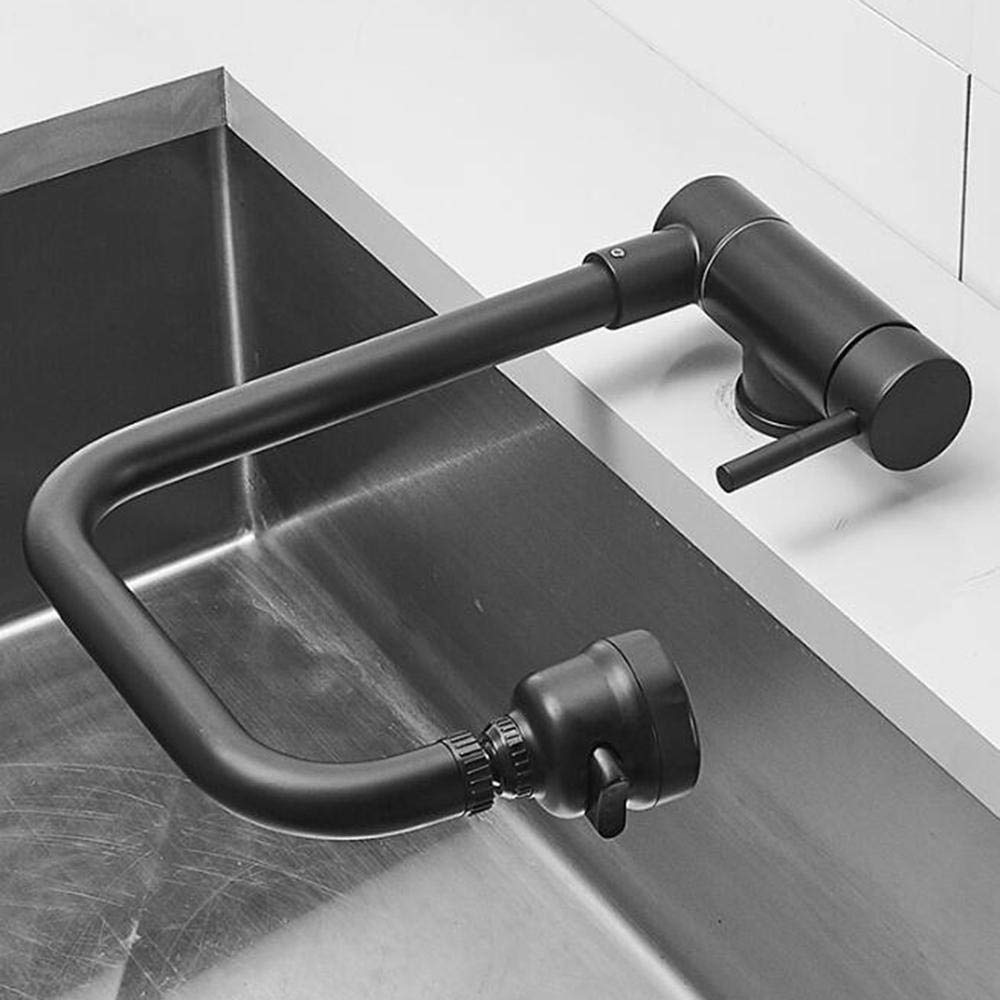 Stainless Steel Kitchen Sink Faucet with 360° Swivel Spout, Hot & Cold Water, Foldable Design for Inner Window - Black | Perfect for Small Kitchens, RV Sinks & Compact Spaces