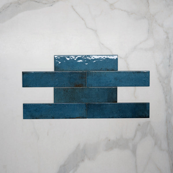 Blue Andrea Subway Tile Textural Gloss 75x300x8mm Italian Porcelain Wall & Backsplash - Perfect for Kitchen, Bathroom & Shower Renovation