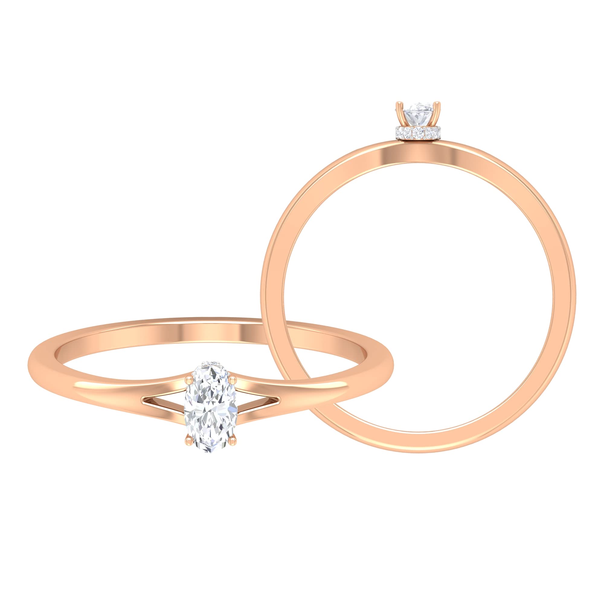 1/2 CT Oval Cut Diamond Solitaire Promise Ring for Women - 14K Solid Gold April Birthstone Ring - Perfect for Anniversaries, Engagements & Special Occasions