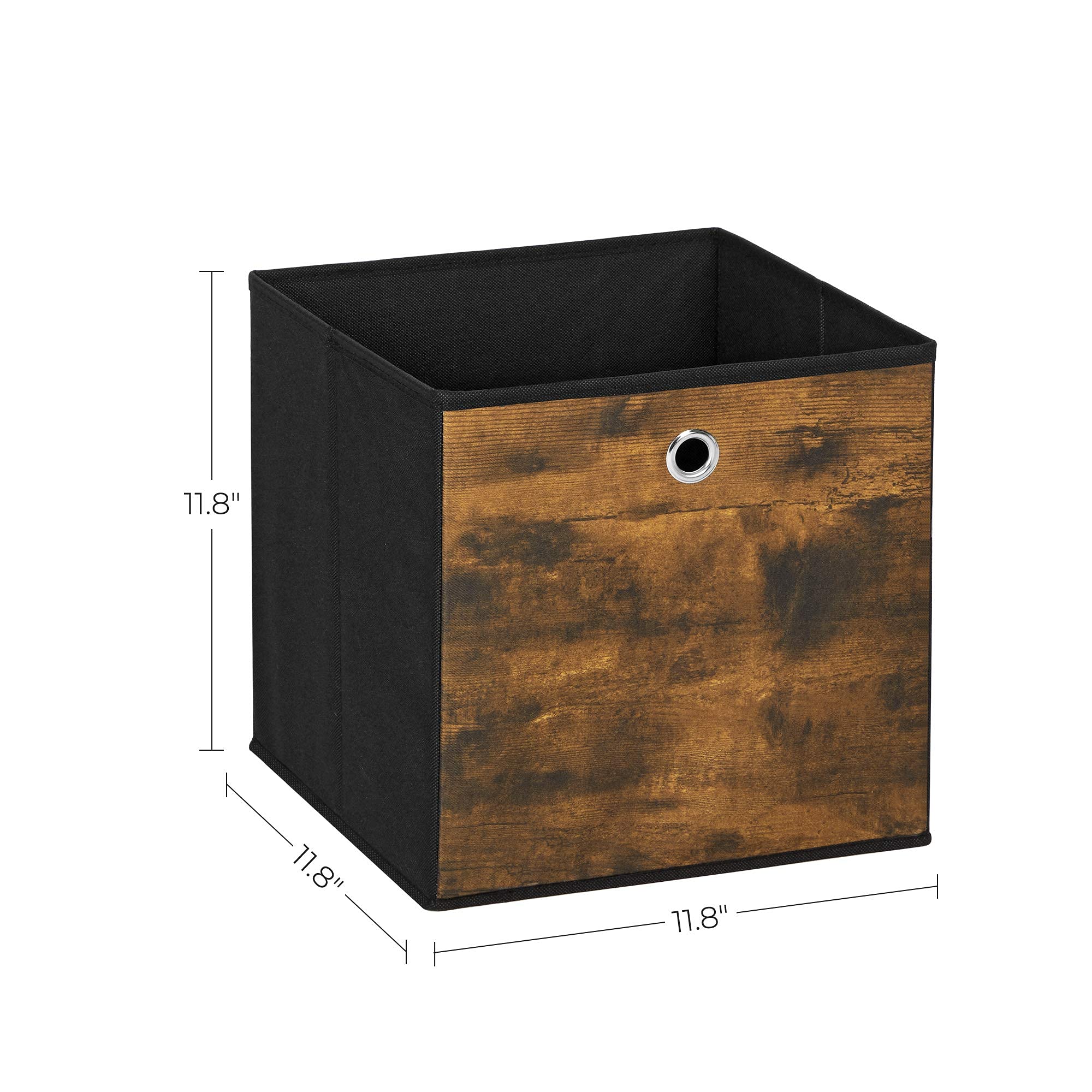SONGMICS 6-Pack Foldable Storage Cubes with Handles - 11.8x11.8x11.8 Inch Fabric Storage Bins for Closet, Shelves & Home Organization (Rustic Brown & Black) | Perfect for Toys, Books & Seasonal Items