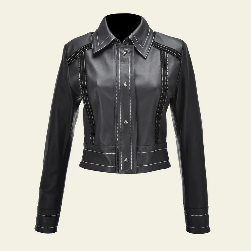 Cuadra Black Western Fashion Lambskin Leather Jacket for Women - Stylish Cowgirl Outfit for Rodeo, Concerts & Night Out | M337BOA