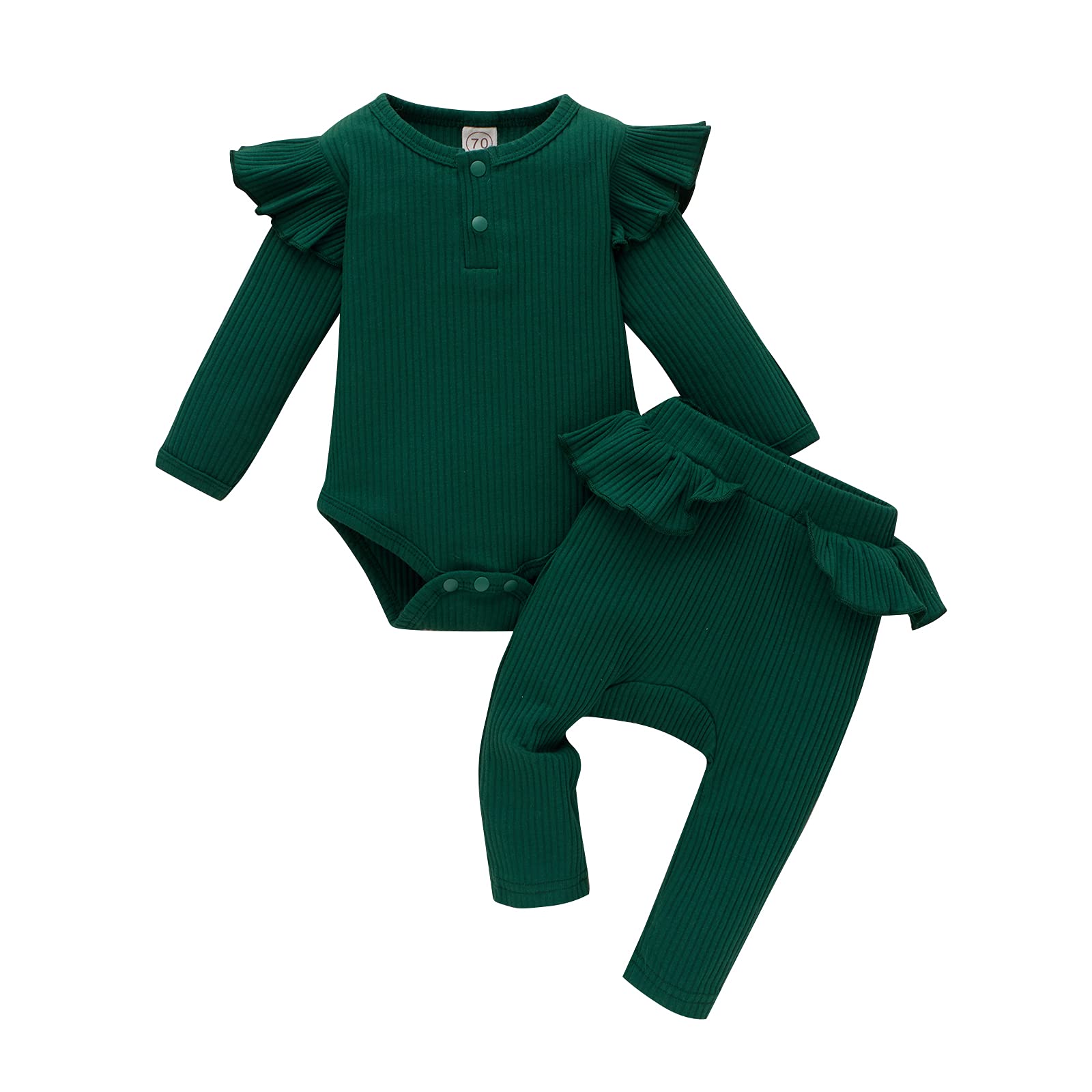 Newborn Baby Girl Ruffle Ribbon Outfit Set - Long Sleeve Romper Onesie & Pants with Mitten Cuffs | Soft Cotton Winter Clothes for Infants 0-3 Months | Perfect for Fall Photoshoots, Holiday Gifts & Cozy Nursery Outfits