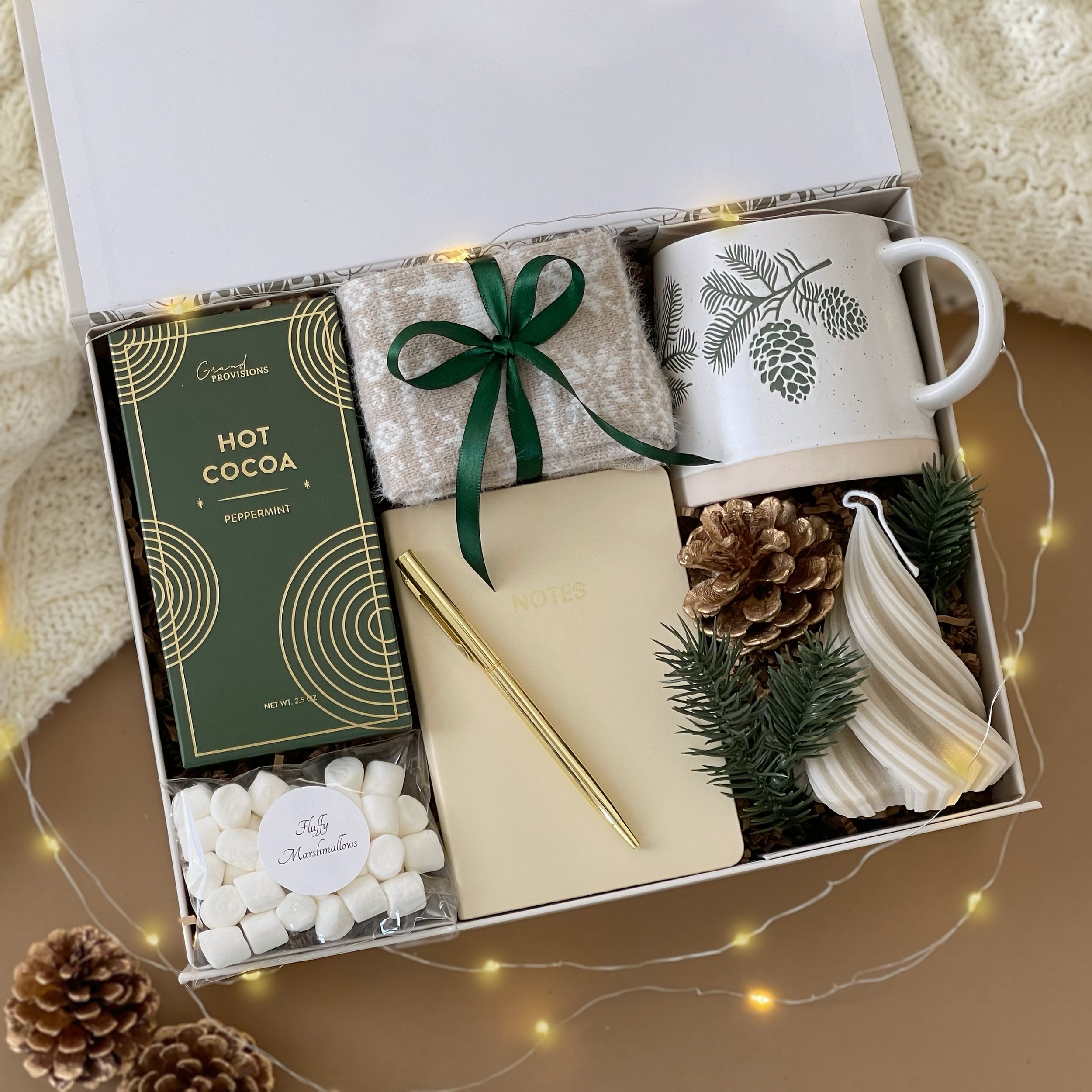 Premium Holiday Cheer Gift Set - Inspirational Journal, Festive Ceramic Mug, Gourmet Hot Chocolate Mix - Perfect for Christmas Gifts, Office Party Favors & Cozy Winter Evenings