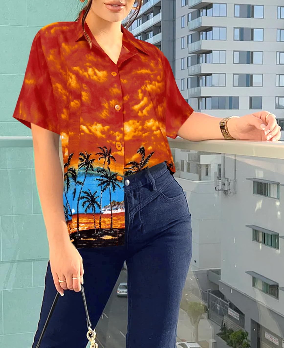 LA LEELA Women's Hawaiian Short Sleeve Beach Blouse - Floral Print Vacation Shirt for Summer, Pool Party & Tropical Getaway