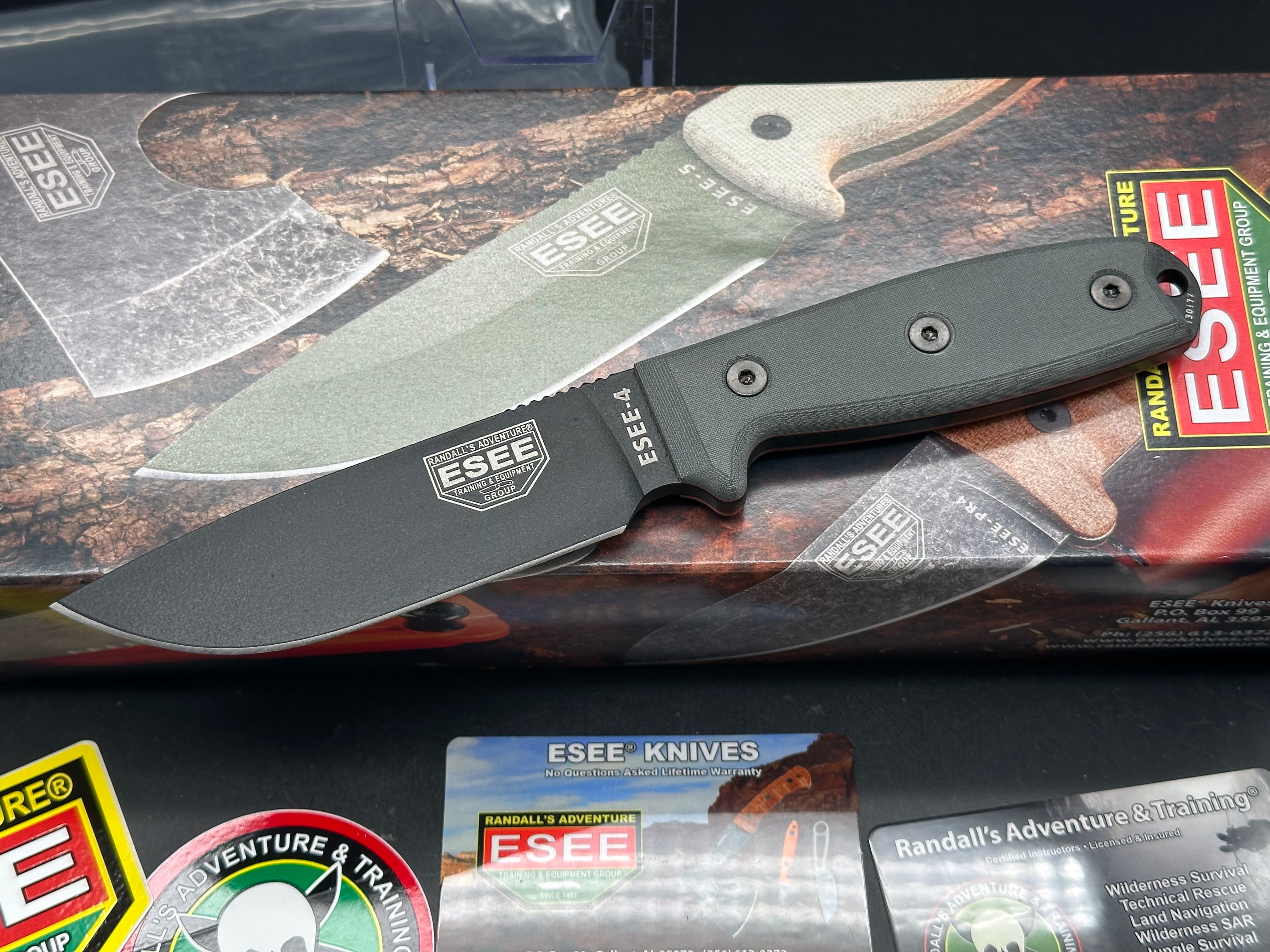 ESEE 4P KO Survival Knife - 4.5 Inch Black Tactical Fixed Blade Hunting Knife | Outdoor Camping, Bushcraft & Survival Gear | Perfect for Hiking, Hunting & Emergency Preparedness