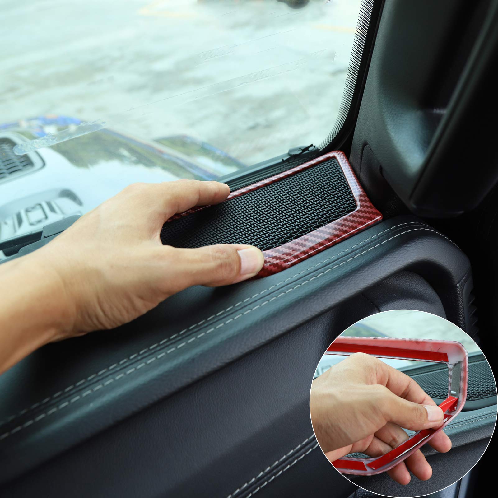 JeCar Red Carbon Fiber A-Pillar Speaker Cover Trim - Interior Accessories Compatible with 2018-2023 Jeep Wrangler JL & JLU - Upgrade Your Ride with Premium Style & Protection