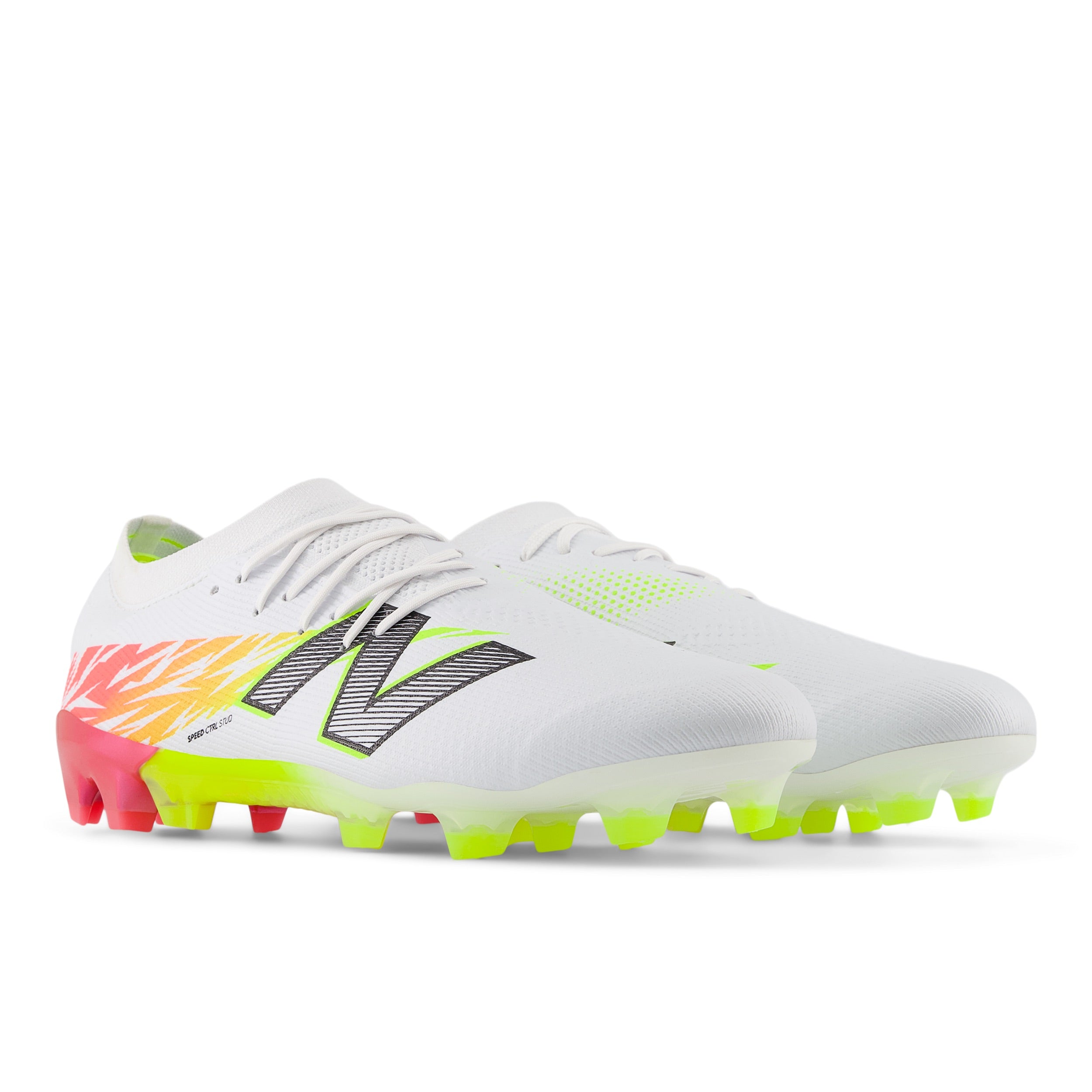New Balance Furon Elite FG V8 Soccer Cleats for Men - White/Energy Red/Hi-Lite - Lightweight Football Boots for Speed & Agility - Perfect for Turf & Firm Ground Play