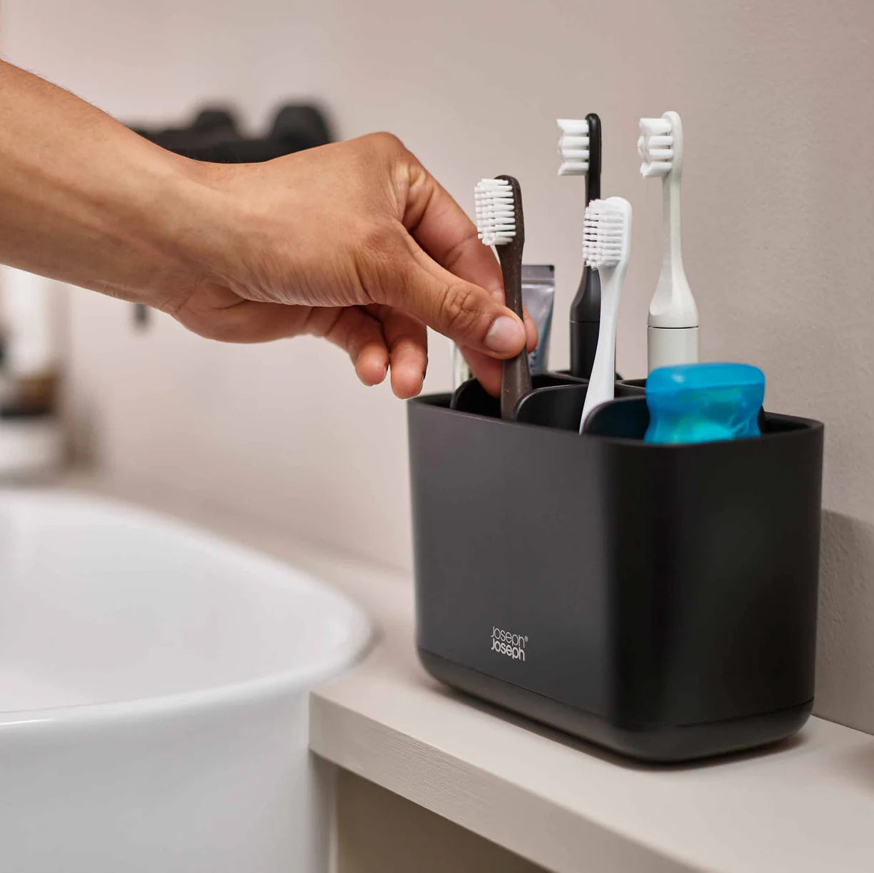 EasyStore™ Large Matt Black Toothbrush Holder - Modern Bathroom Organizer for Brushes, Razors & Essentials | Perfect for Countertop, Vanity & Travel