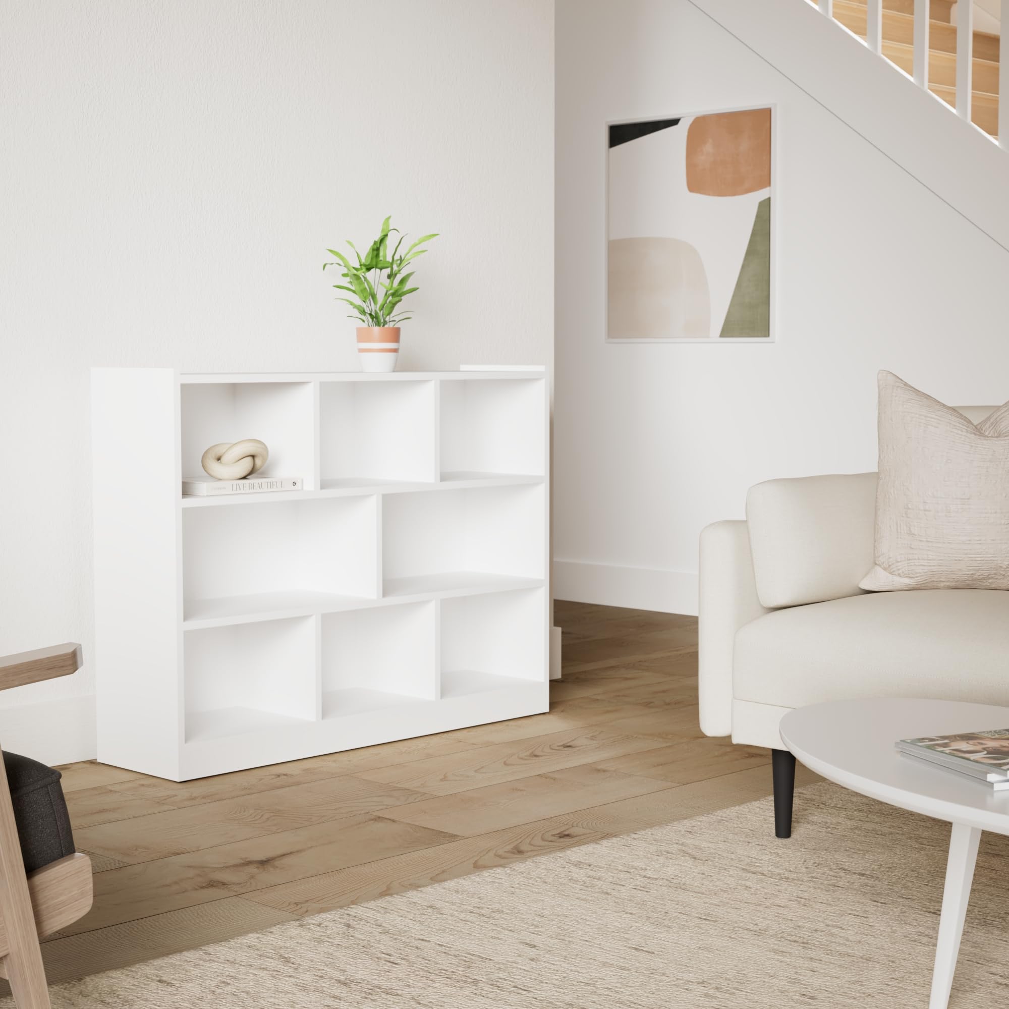 Costzon Kids Toy Organizer & Storage Shelf - 3-Tier Wooden Bookshelf with 8 Cubby Bins for Books, Toys, Clothes | Perfect for Playroom, Bedroom, Nursery & Living Room Organization (White)