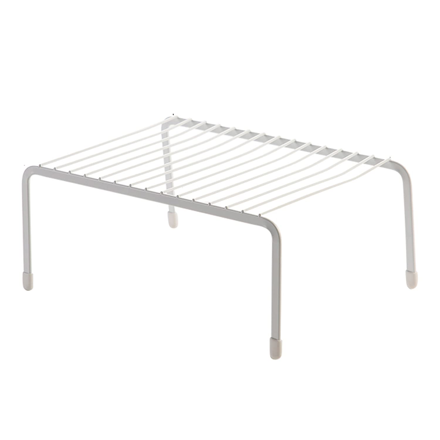 TINGCHAO Stackable Metal Cabinet Storage Shelf - Multipurpose Counter Organizer for Kitchen, Pantry, Bedroom & Bathroom - White (Set of A) | Space-Saving Home & Office Storage Solution