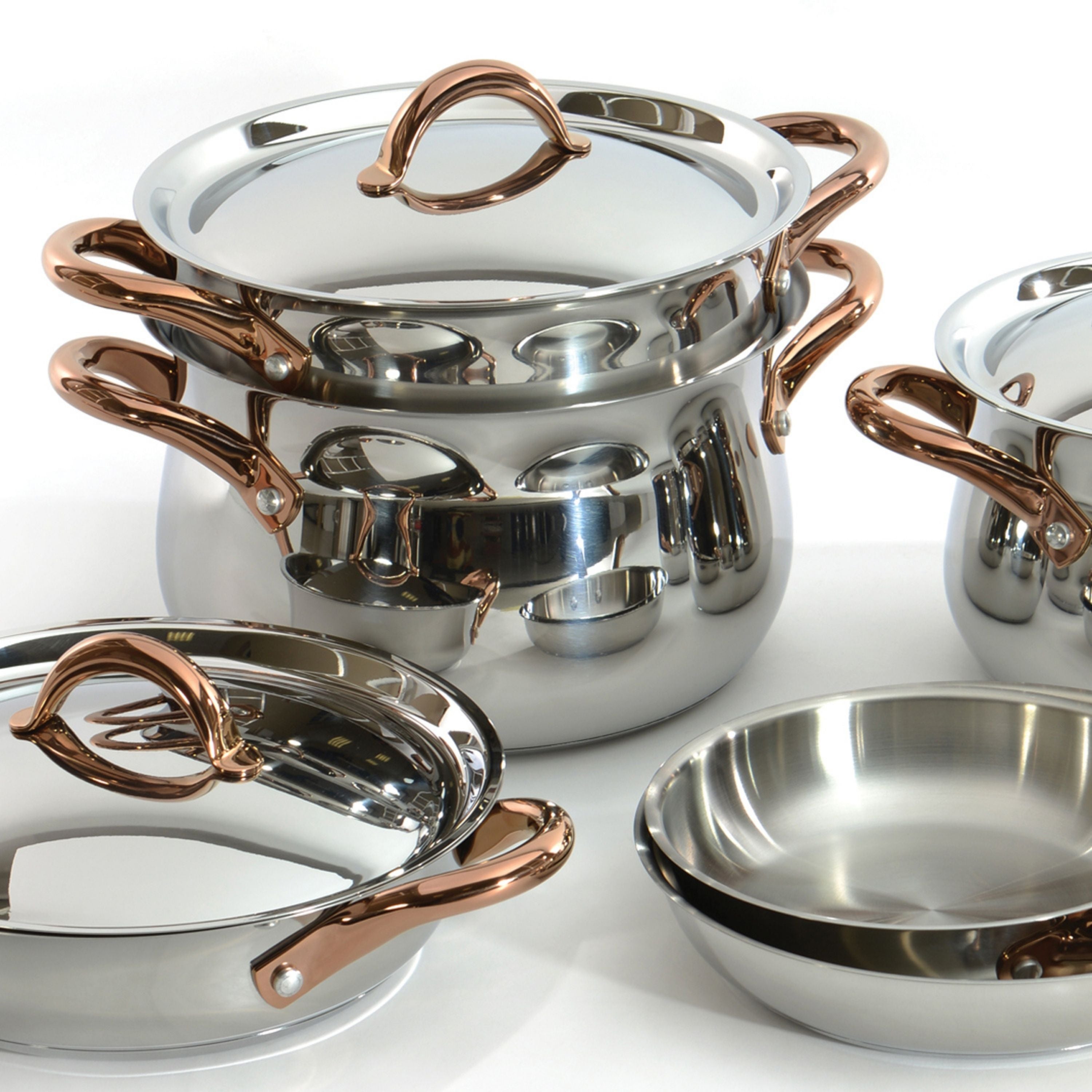 BergHOFF Ouro Gold 17-Piece 18/10 Stainless Steel Cookware Set with Stainless Steel Lids - Premium Kitchen Cookware for Professional Chefs & Home Cooking