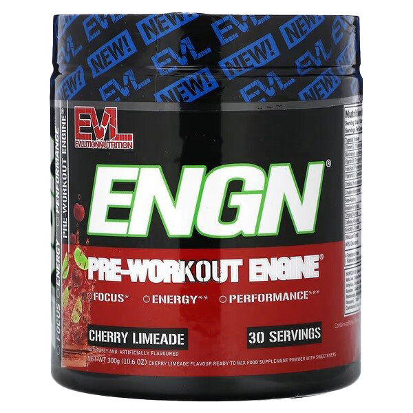EVLution Nutrition ENGN Pre-Workout Powder - Cherry Limeade Flavor, 300g for Energy & Focus - Ideal for Gym, Fitness & Bodybuilding