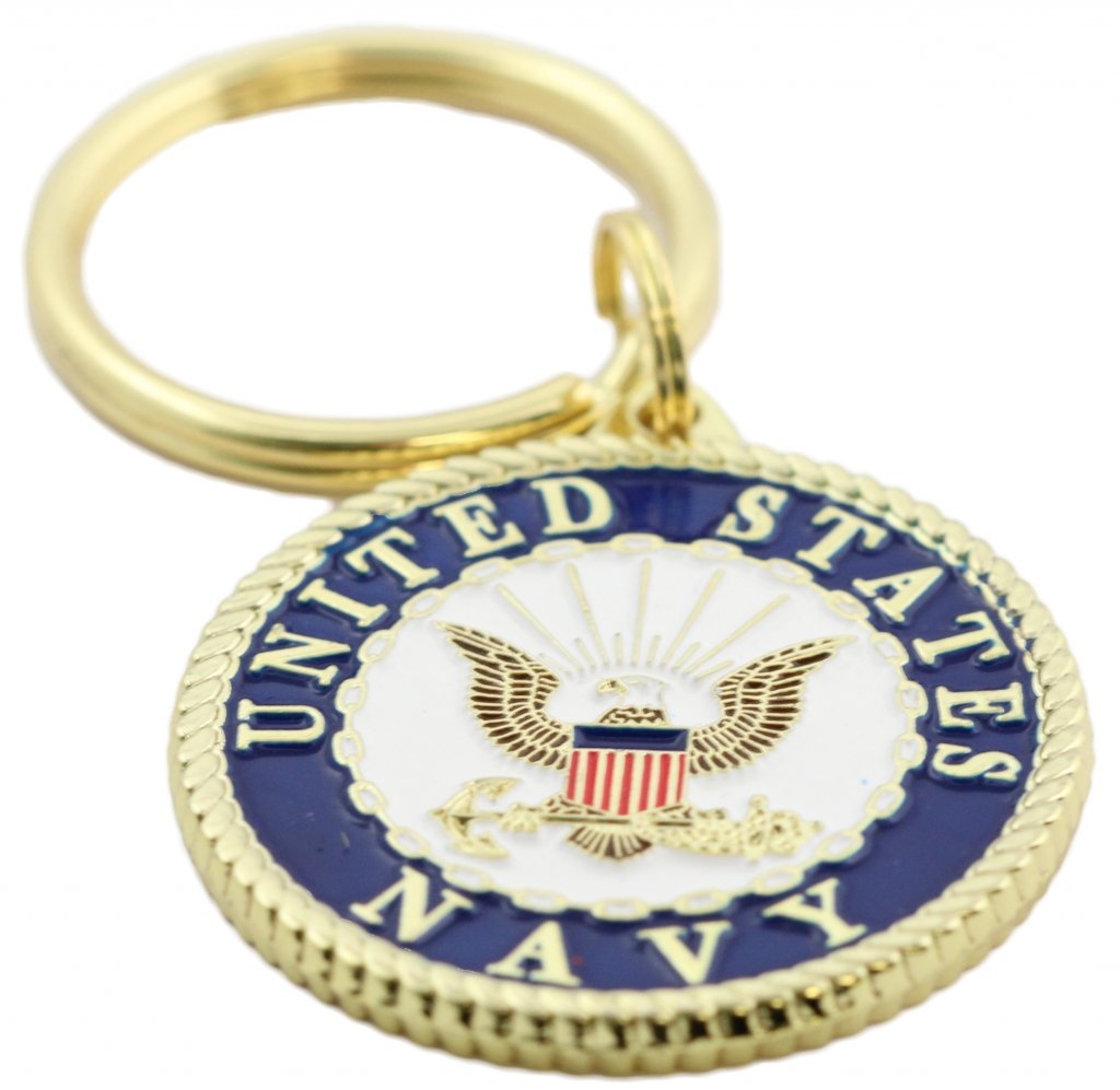 Patriotic US Navy Crest Keychain - Military Gifts & Collectibles for Men & Women - Blue 1.5 Inch Key Ring - Perfect for Veterans Day, Military Appreciation & Patriotic Events