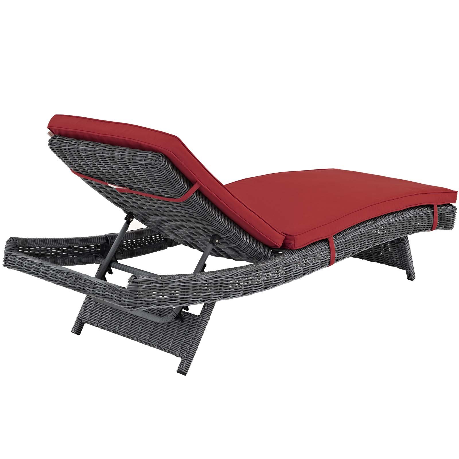 Modway Summon Wicker Rattan Outdoor Chaise Lounge Chair - Sunbrella® Fabric, Waterproof & UV Resistant, Canvas Red - Perfect for Poolside, Patio, Garden & Beach Relaxation