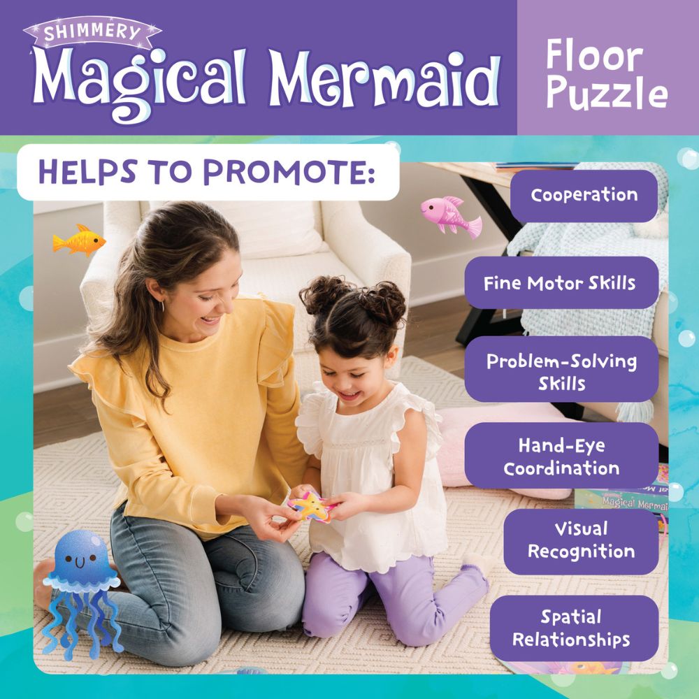 Peaceable Kingdom Shimmery Magical Mermaid Floor Puzzle for Kids - 48 Piece Large Jigsaw Puzzle with Glitter Details, Perfect for Birthday Gifts & Ocean-Themed Room Decor